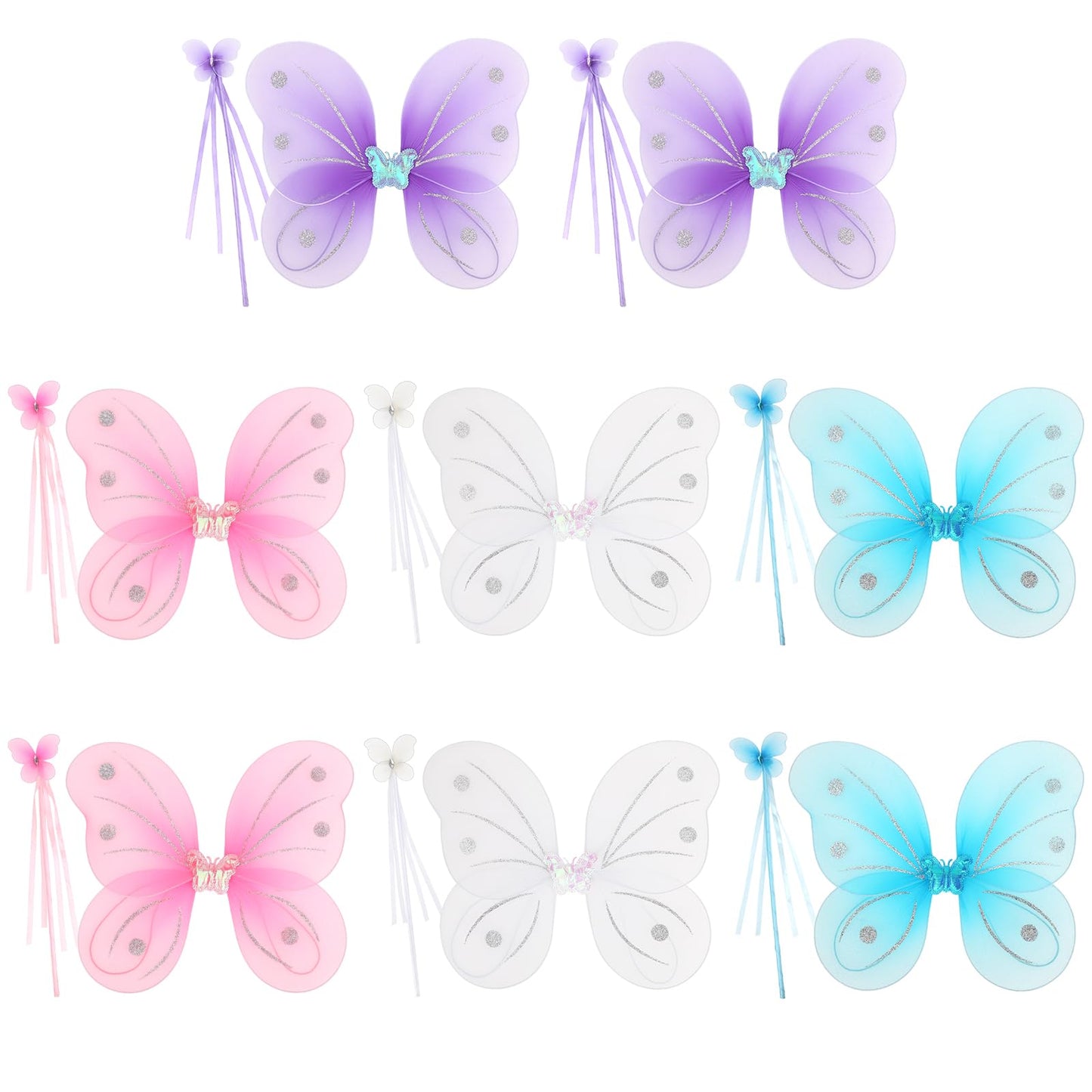 kilofly 8 Sets Angel Butterfly Wings Fairy Wands Princess Dress Up Costume
