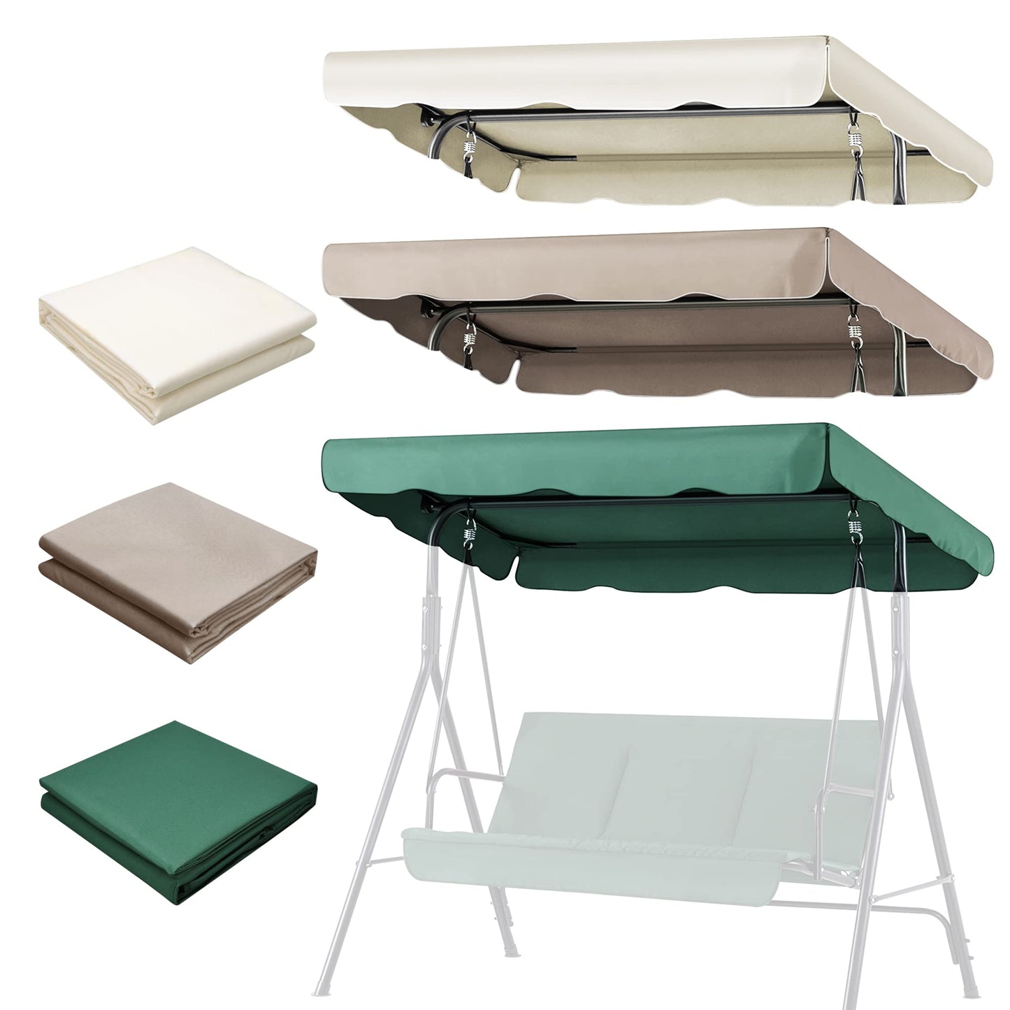 Flexzion Swing Canopy Cover (Beige) 77" x 43" - Deluxe Polyester Top Replacement UV Block Sun Shade Waterproof Decor for Outdoor Garden Patio Yard Park Porch Seat Furniture