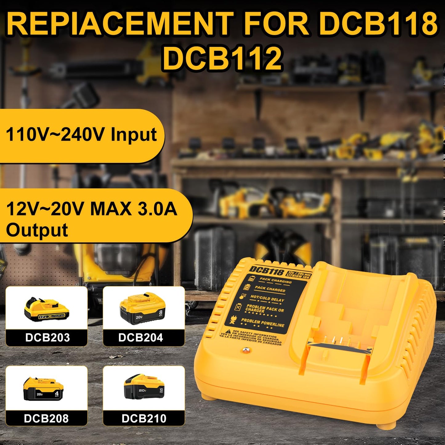Bakipante DCB118 Fast Battery Charger Replacement for Dewalt 12V 20V Charger DCB115 DCB112 DCB105 DCB107 Compatible with Dewalt Lithium Batteries DCB120 DCB200 DCB206 DCB204