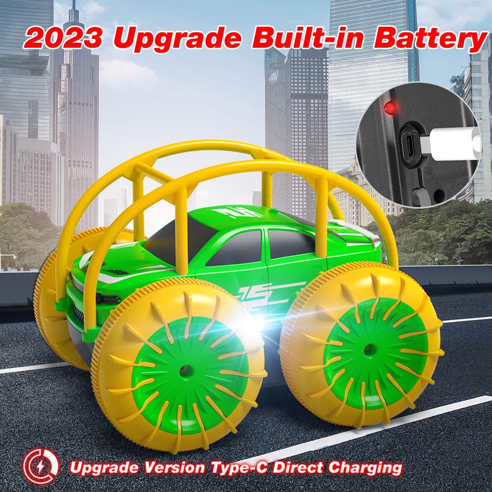 Fast Direct Charging Remote Control Cars for Kids, Amphibious Rc Cars with LED Lights 360° Rotation Stunts Cars 2.4Ghz 15km/h 4WD All Terrain RC Trucks for Boys Girls Aged 3+