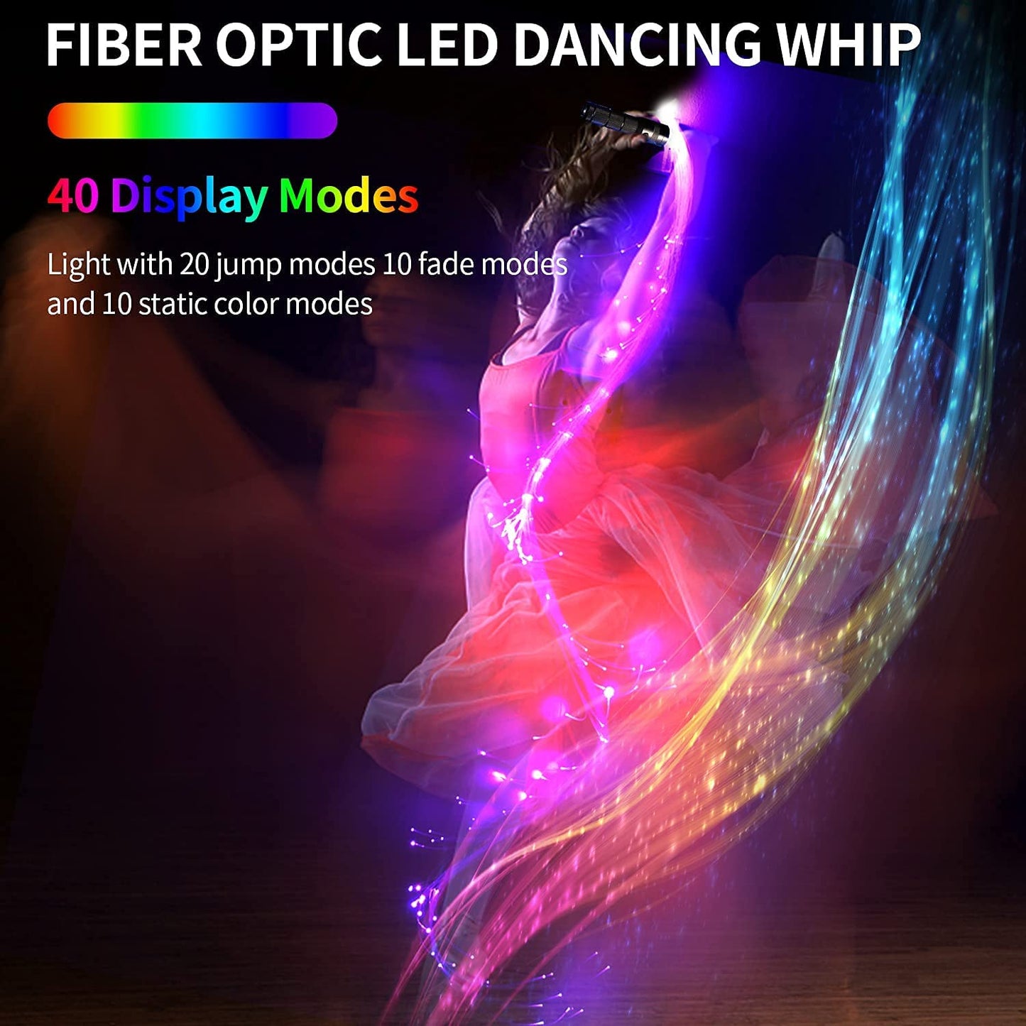 AMKI Fiber Optic Whip, Dance Flow Pixel Whip Super Bright Light Up Rave Toy 40 Color Effects Mode 360° Swivel for Dancing, Parties, Light Shows, EDM Music Festivals