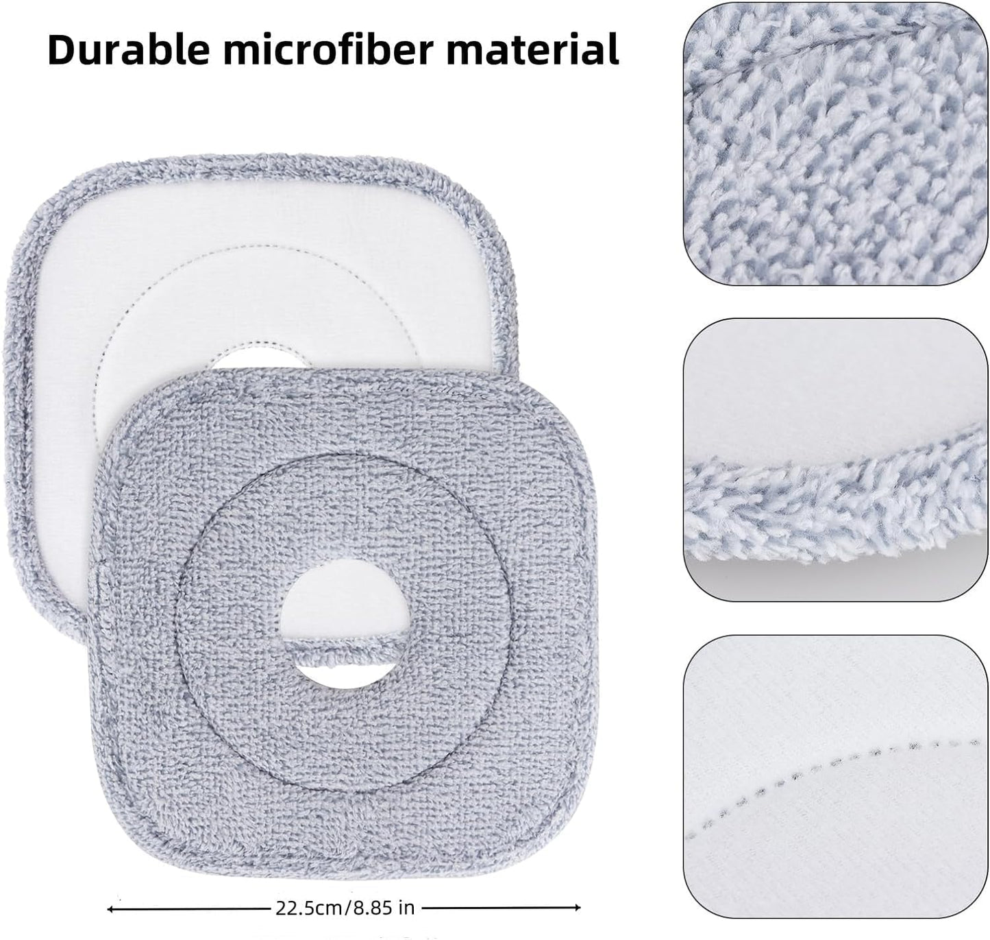 True & Tidy® 8-Pack 9 inch Extra Thick Microfiber Pad Refill for SPIN-800 TrueClean Mop & Bucket Square, Compatible with M16 and Most Square Spin Mop and Bucket, Machine Washable up to 100x