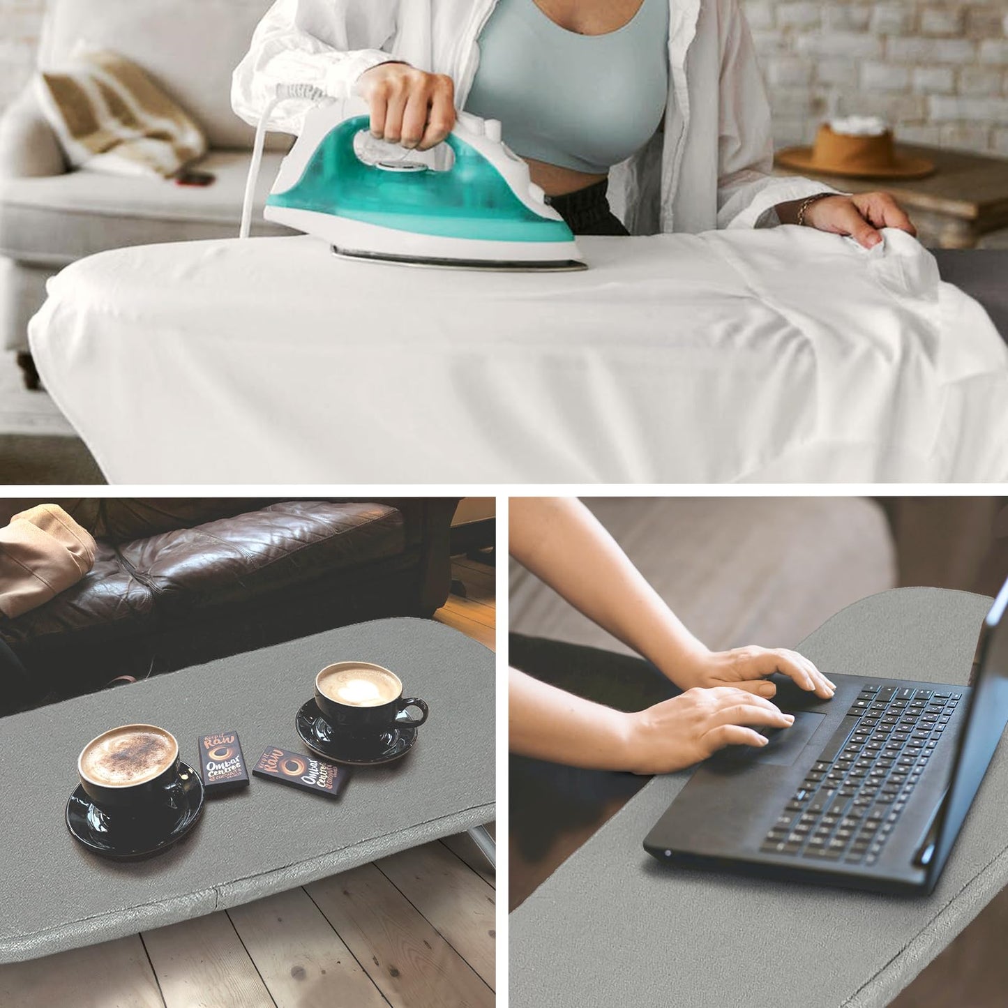 Metal Foldable Tabletop Ironing Board with Iron Rest, Portable Ironing Board Small with Heat Resistant Cotton Cover, RAINHOL Mini Iron Table for Small Space and Travel, 31"x12", Gray