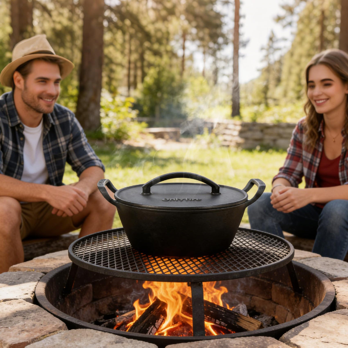 onlyfire Cast Iron Dutch Oven Pot with Dual Handles Heavy Duty Round Casserole for Gas Stoves & Open Flame Cooking