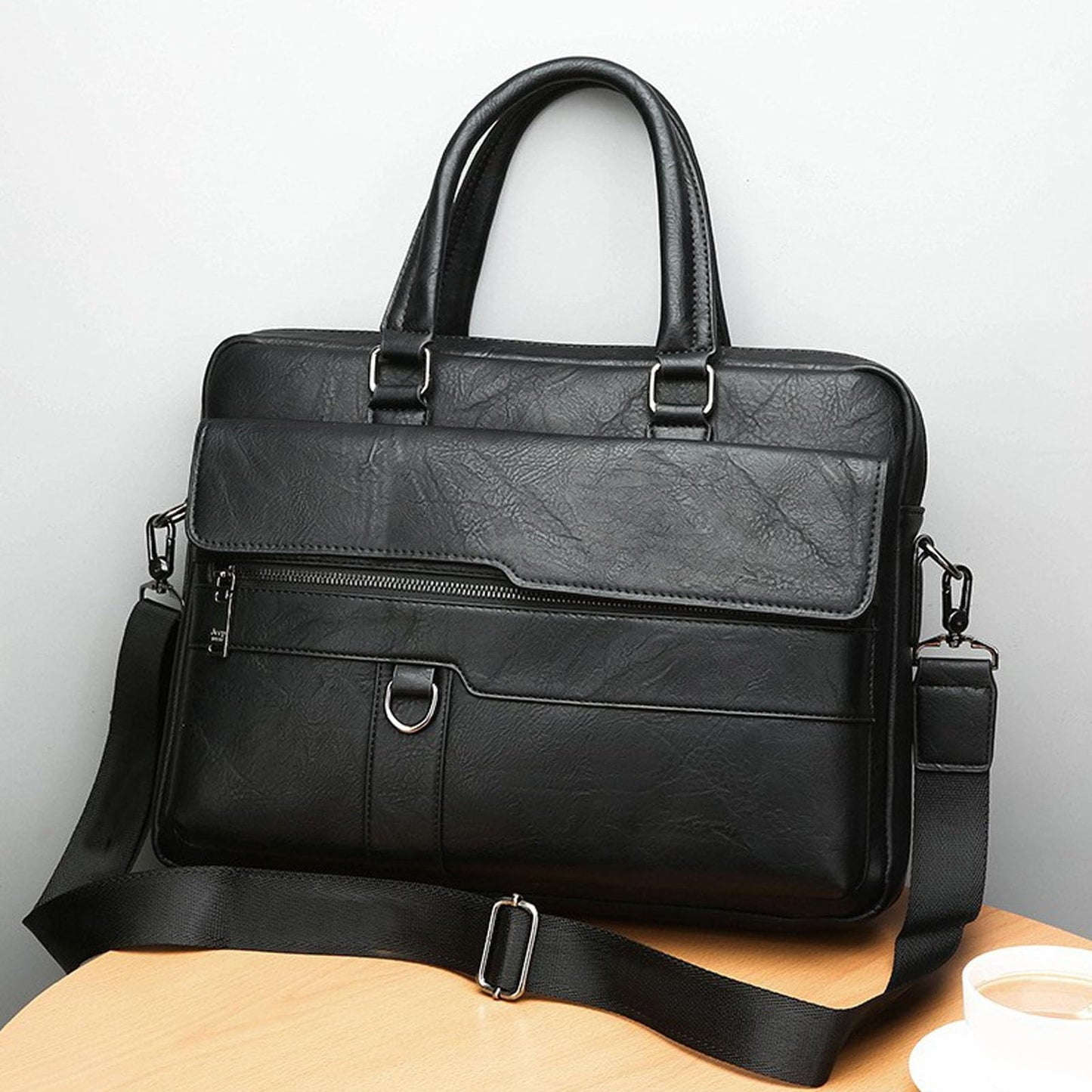leather Laptop Bag for Men 16.1 inch,Premium Laptop Briefcase Fits,onvertible Computer Handbags Shoulder Crossbody Bag (Black)