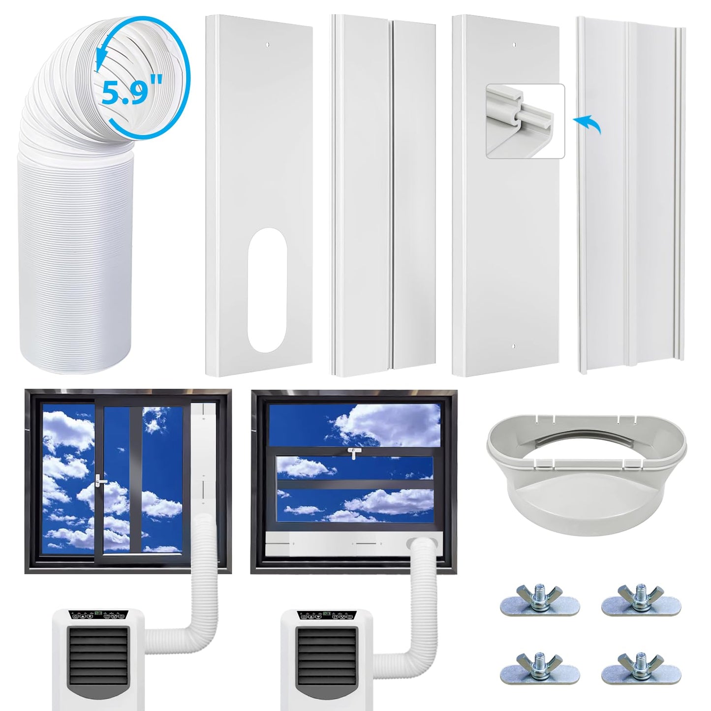 Estoder Upgrade Portable Air Conditioner Window Vent Kit with 5.9Inch Exhaust Hose (79Inch Length), Adjustable Window Seal with Coupler for Portable AC Unit in Sliding Horizontal & Vertical Windows