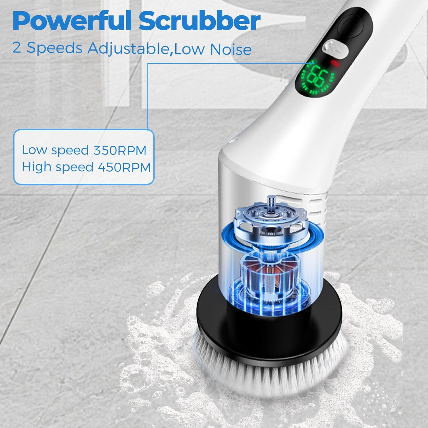 Electric Spin Scrubber, Cordless Cleaning Brush with Adjustable Extension Handle and 9 Replaceable Brush Heads, USB Rechargeable Electric Spin Scrubber for Bathroom