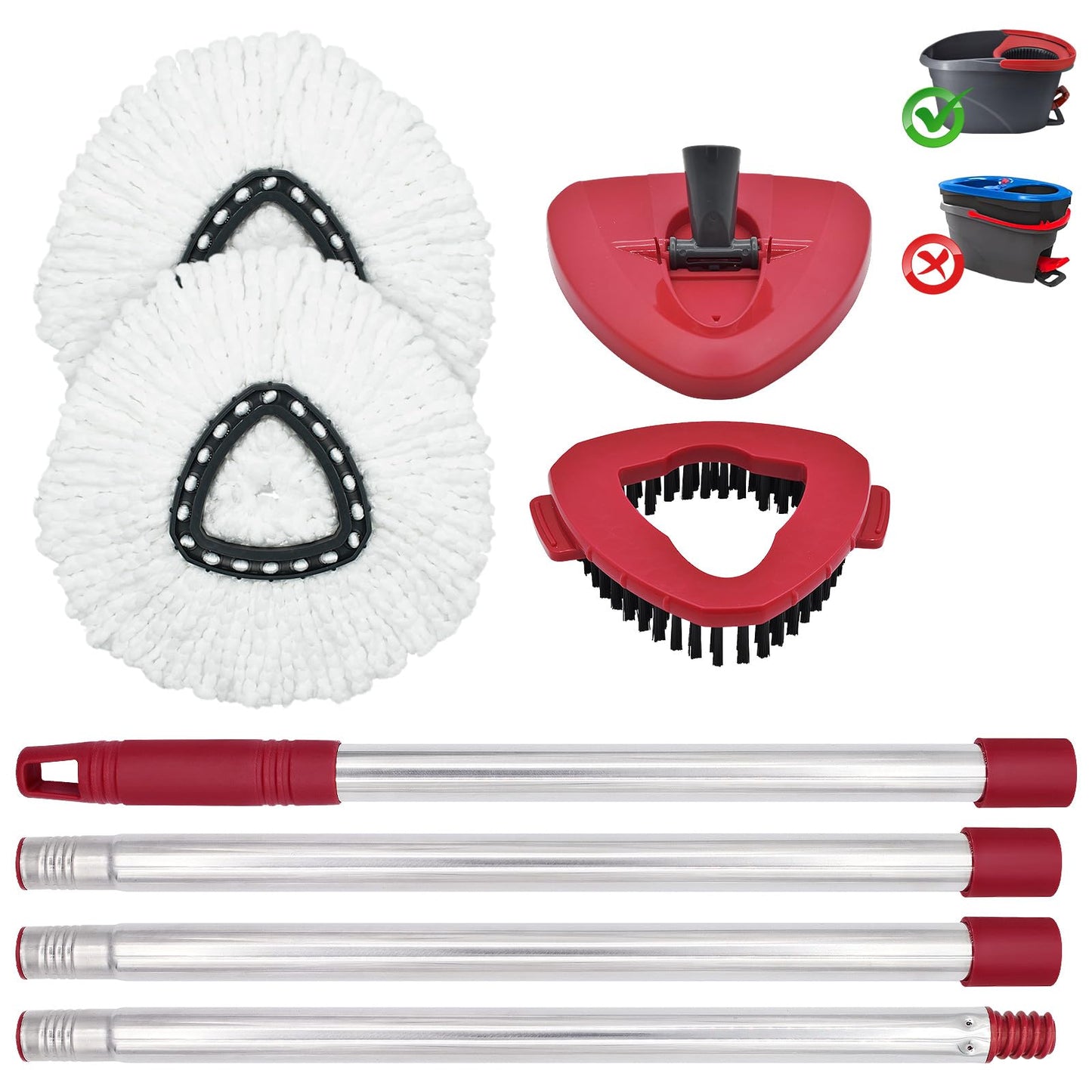 Spin Mop Head Replacement, Base, Mop Handle for Vileda EasyWring - Include 2 Microfiber Refills, 4-Section 30-59in Handle, 1 Cover and 1 Scrubber (1-Tank System)
