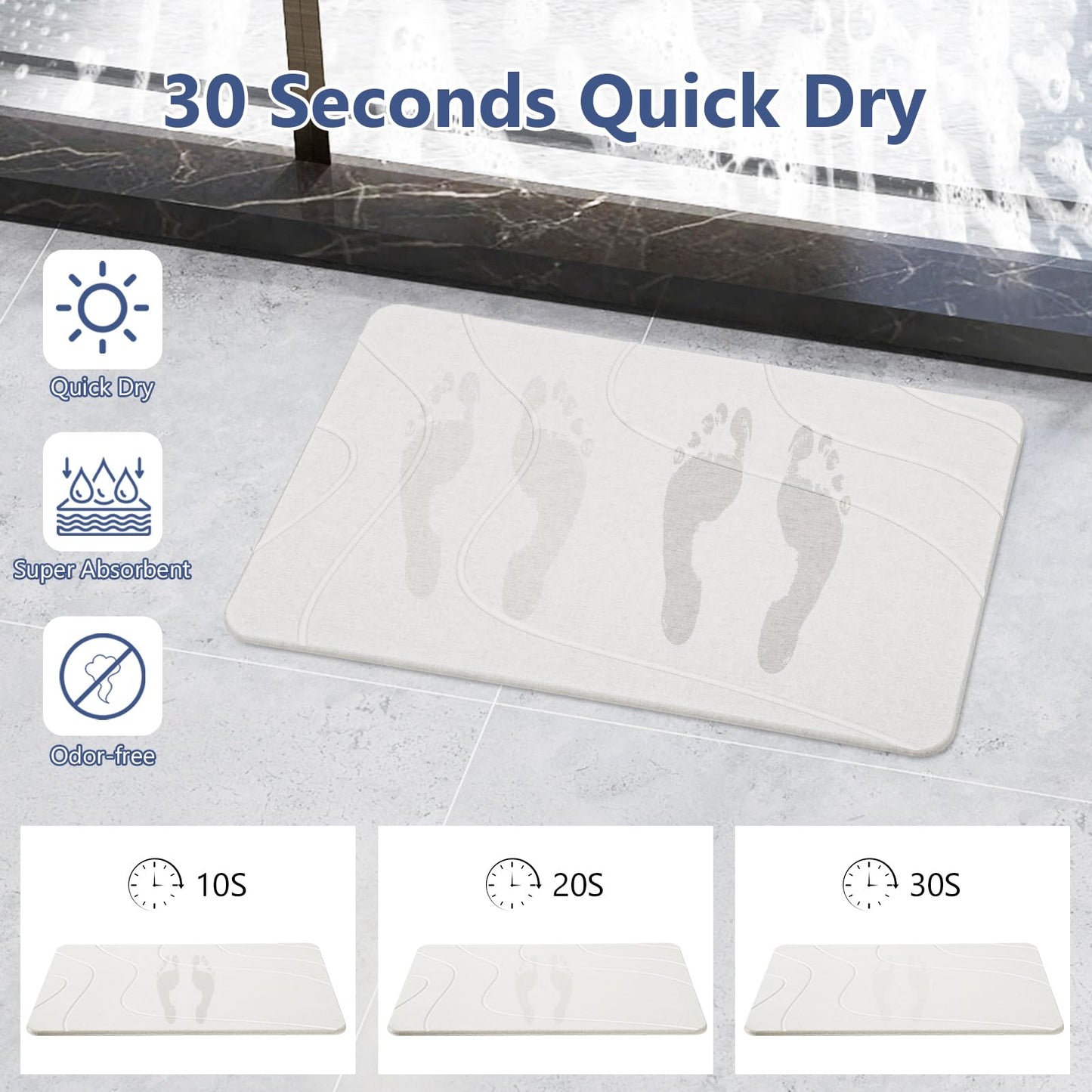 Ceecysaa Stone Bath Mat, Non-Slip Diatomaceous Earth Shower Mat, Quick Drying Bath Mat Stone, Super Absorbent Diatomite Bath Mats for Bathroom Kitchen, Easy to Clean, 60 x 39cm, White