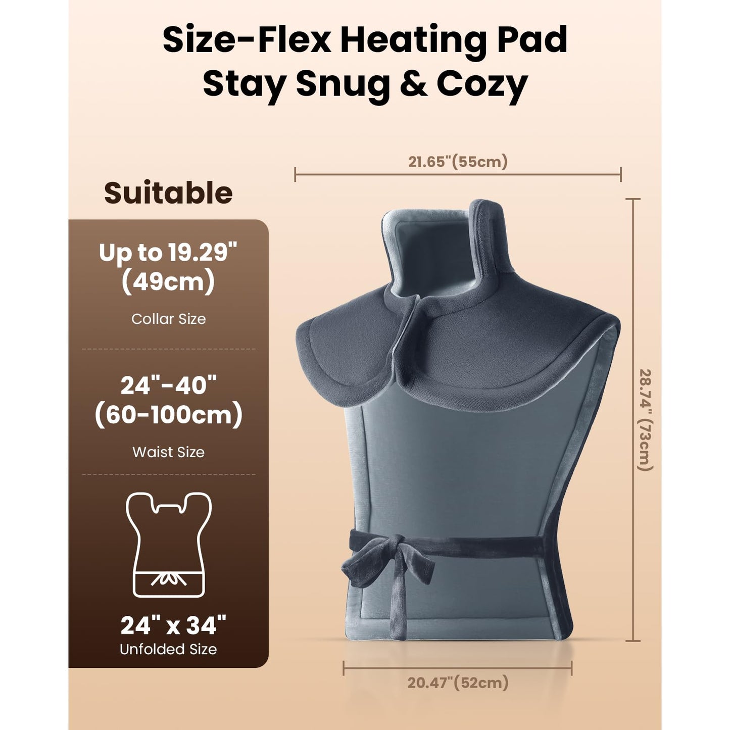 BOB AND BRAD Heating Pad for Back, 24"x34" Large Edge-weighted Electric Heat Pad for Neck, Shoulders & Full Body Comfort, Fast Heating, ETL Certified, Gift for Women Men Family