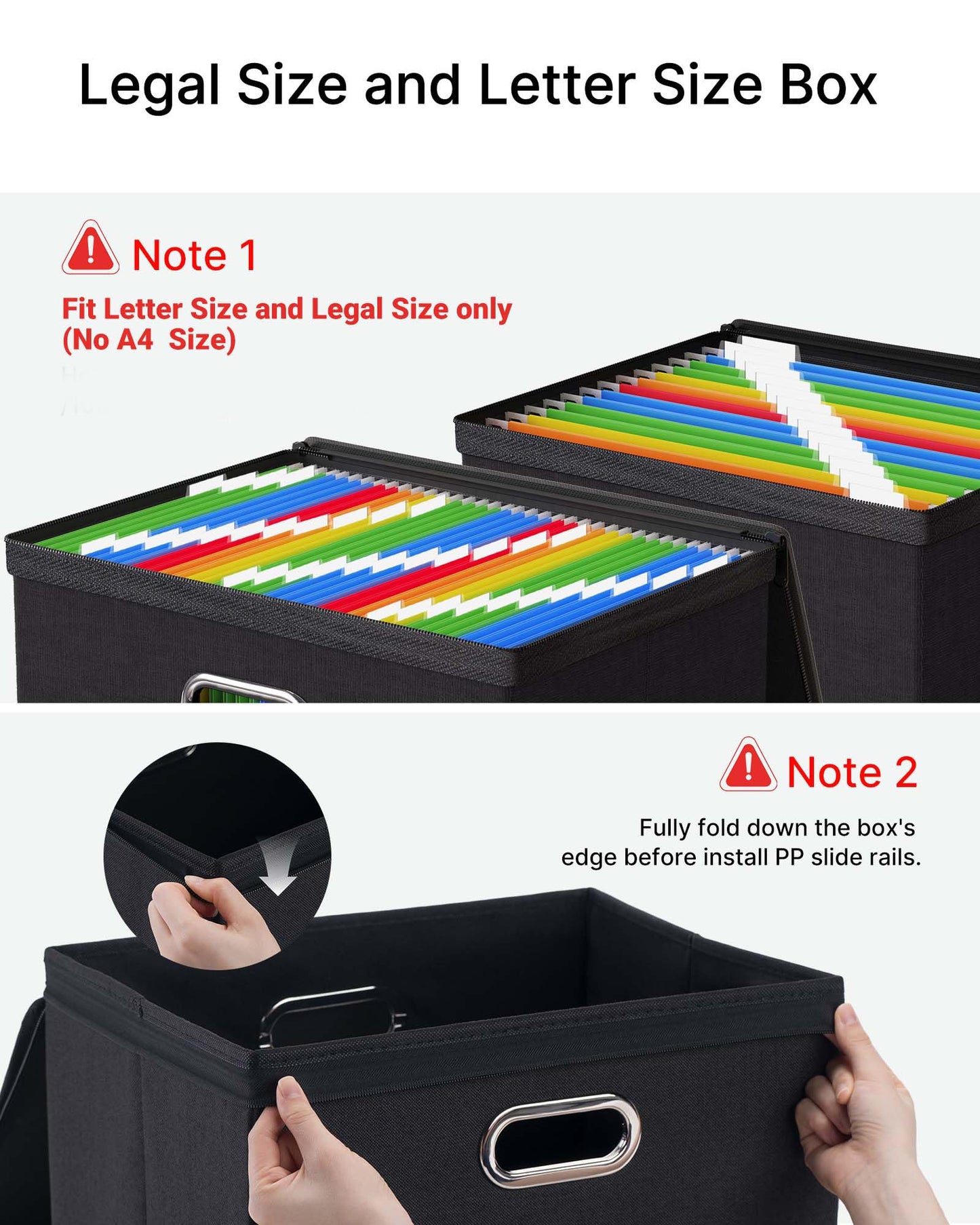 Oterri Zipper File Boxes with Lids, Legal/Letter Size Document Organizer with Mesh Pockets, Filing Box with Handle, Zippers Document Storage Box for Office/Home/School (2 Pcs, Large-Black)