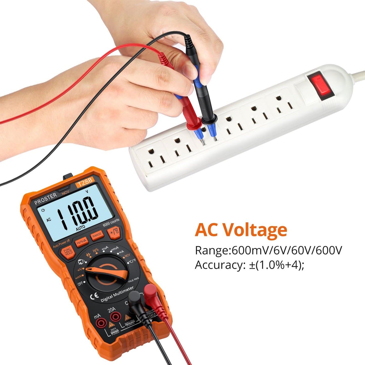 Proster Digital Multimeter 6000 Counts TRMS Auto Range NCV Detector DC AC Voltage Current Meter Temperature Capacitance Resistance Diode Continuity Tester
