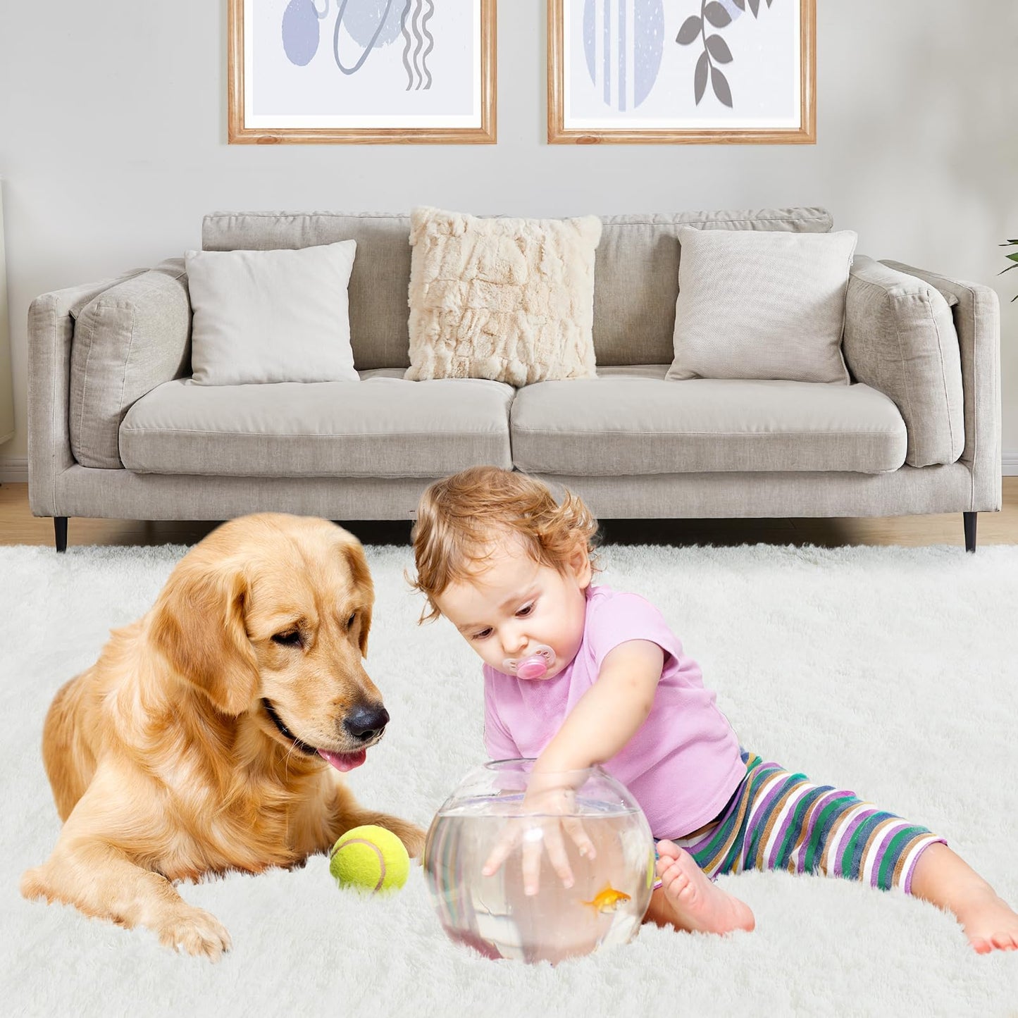 6x9 Large Area Rugs for Living Room Bedroom, Soft Fluffy Shaggy Rug, Indoor Washable Floor Carpet for Kids Girls and Boys, Dorms, Nursery Rooms, Home Decor Aesthetic, Solid White