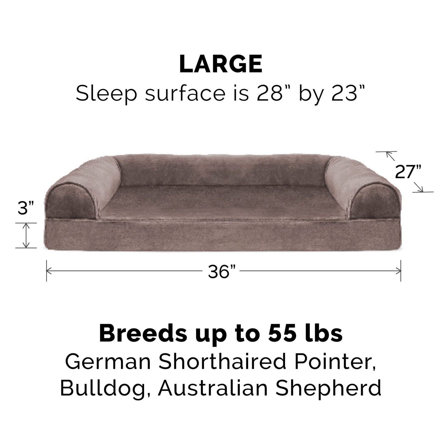 Furhaven Orthopedic Dog Bed for Large/Medium Dogs w/Removable Bolsters & Washable Cover, for Dogs Up to 55 lbs - Faux Fur & Velvet Sofa - Driftwood Brown, Large