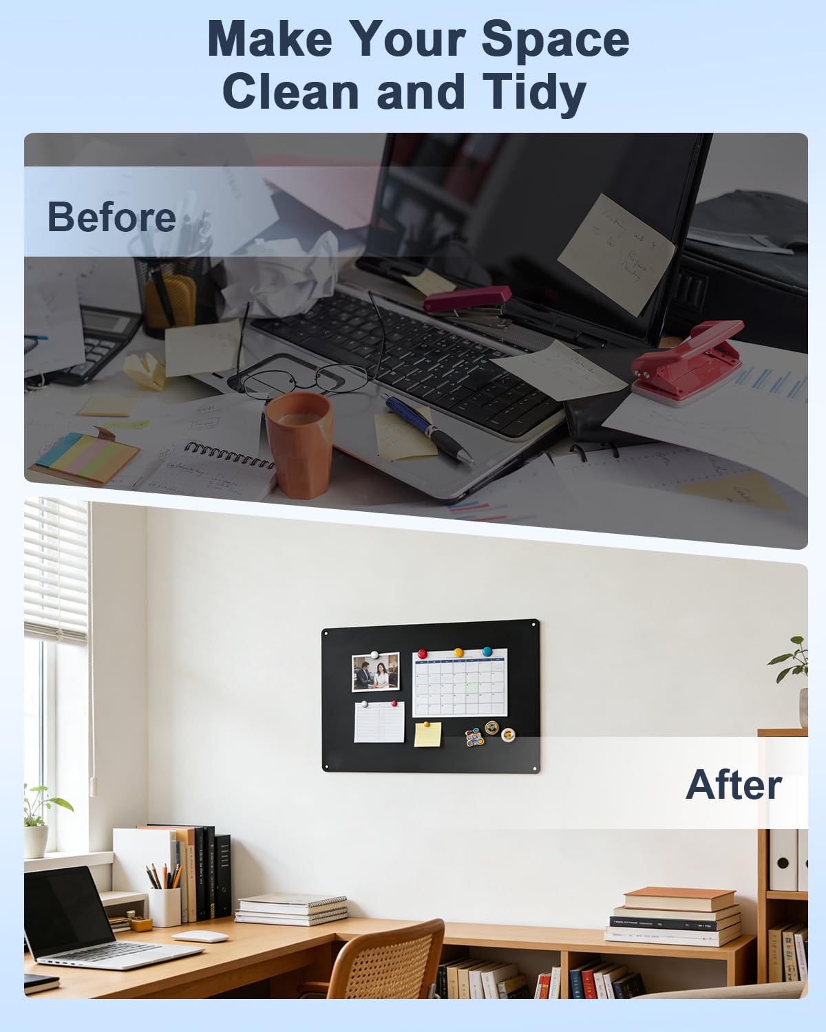 UCEC 2 Pack Black Magnetic Board for Wall, 16.9" x 11.8" Metal Magnetic Bulletin Board for Display Photos Notes Magnets, Magnet Display Board for Wall Refrigerator Cabinet etc, with Adhesive & Screws