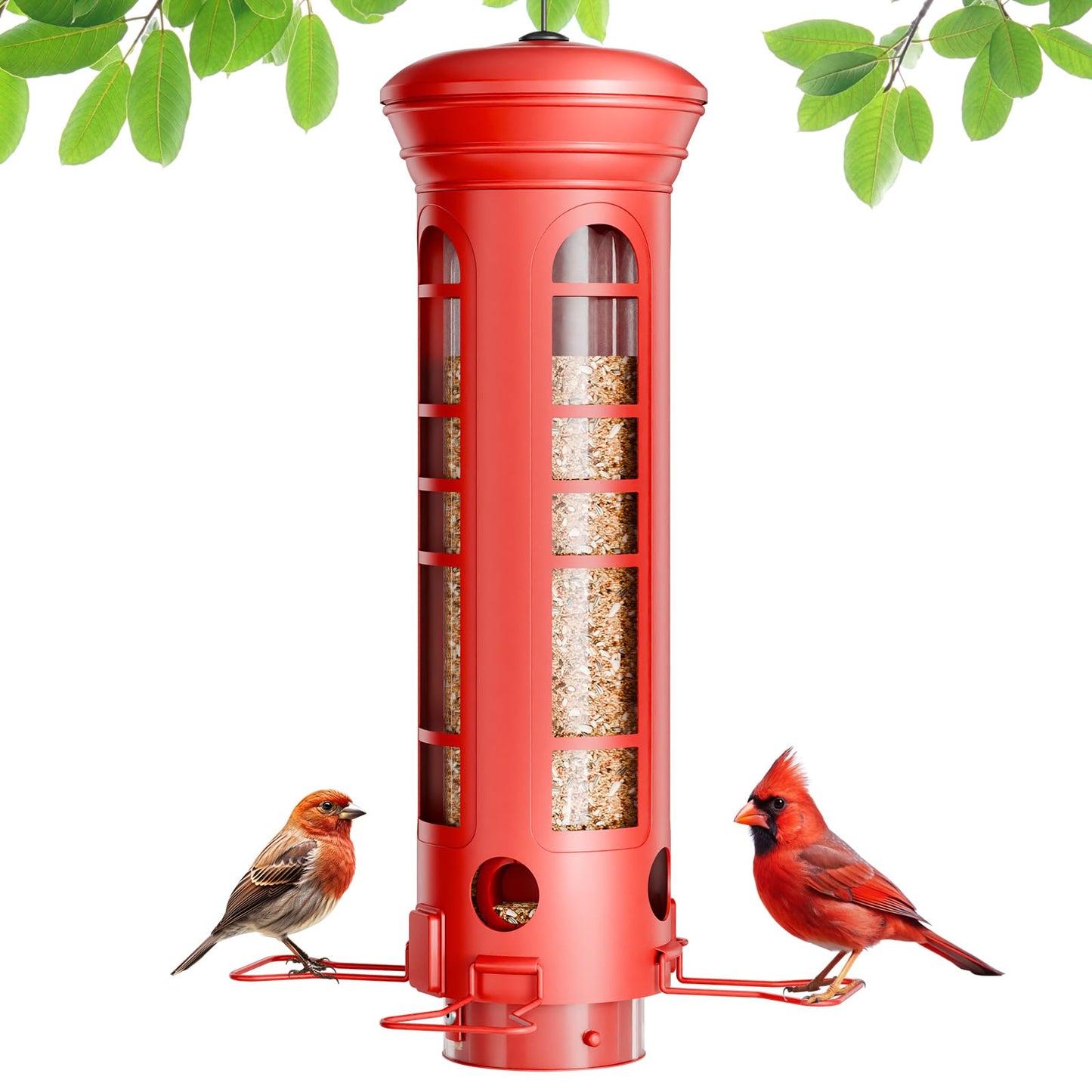 Yarbirder Squirrel Proof Metal Bird Feeder, Removable Base for Cleaning, Weight Activated Perches, 3 Lbs Capacity, Weatherproof & Rust Proof, Outdoor Hanging Bird Feeder for Cardinals, Finches