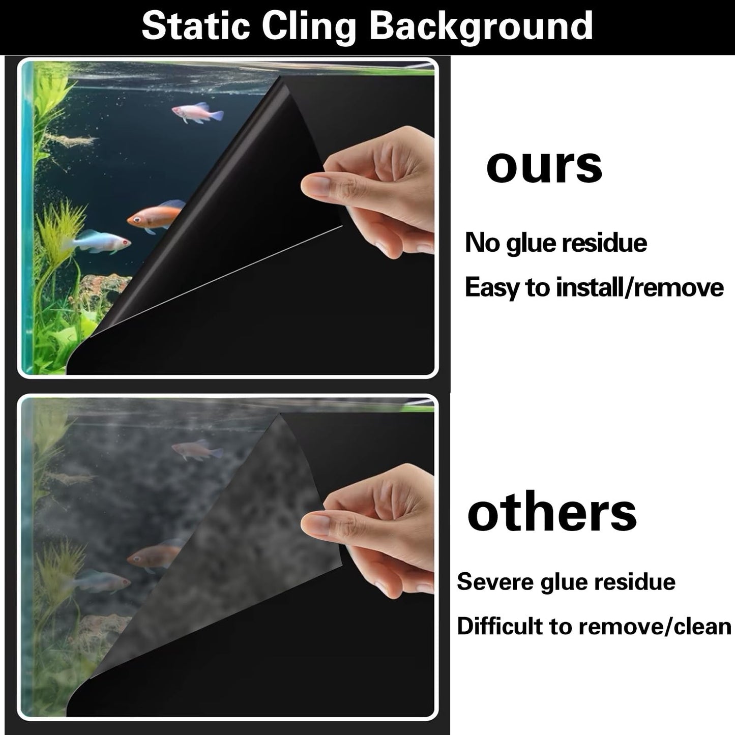CICK SEED Fish Tank Aquarium Background - Black, Electrostatic Adhesion, Glue-Free, Easy Installation, Traceless Removal, Size 19.6 X 59 Inch