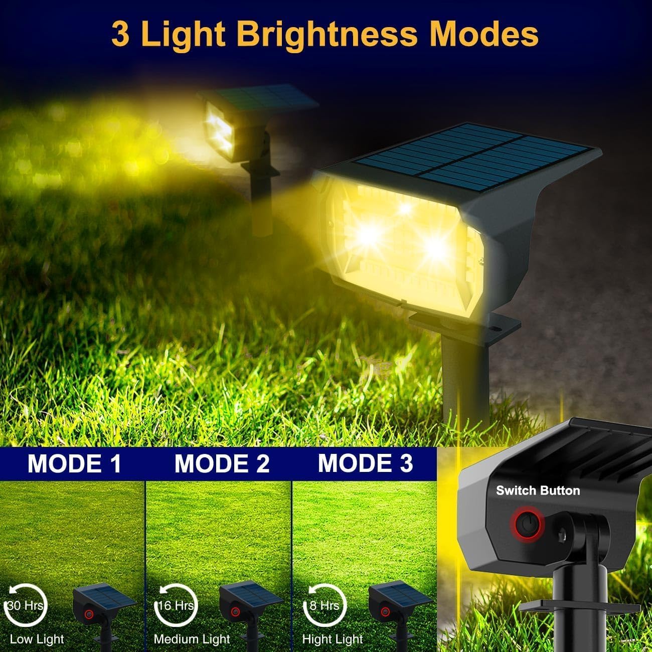 4 Pack Solar Spotlights Outdoor, 72 LED Solar Spot Lights Outdoor Waterproof, 3 Modes Solar Lights Outdoor Dusk-to-Dawn Solar Flood Lights for Garden Wall Yard Landscape Driveway Pathway, Warm White