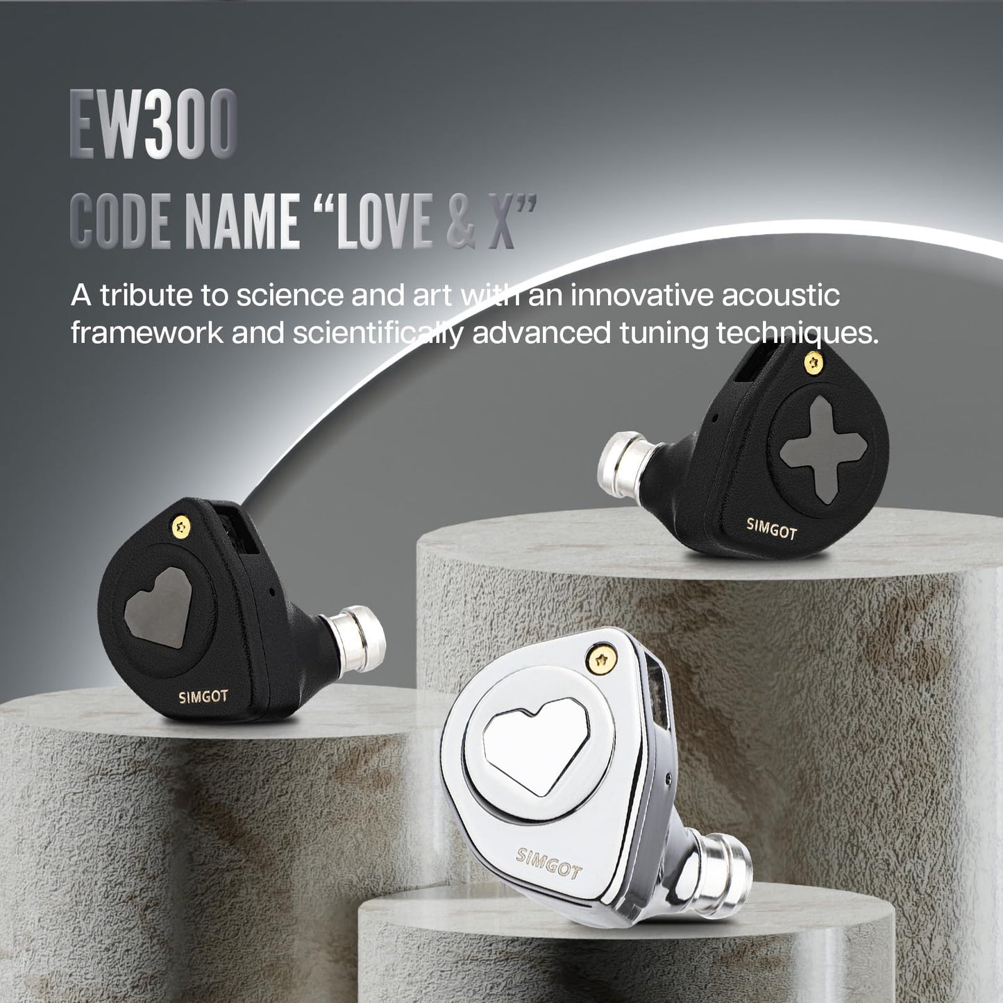 Linsoul SIMGOT EW300 1DD+1Planar+1PZT Hybrid Driver in Ear Monitor, Wired Earbuds IEM, Gaming Earbuds with Detachable Nozzles, Silver-Plated OFC IEM Cable for Audiophile (HBB Edition)