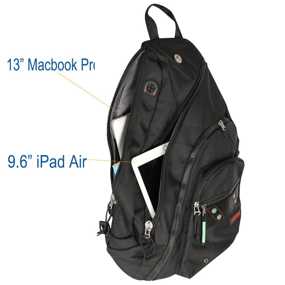 Larswon Sling Backpack, Sling Bag Laptop, Crossbody Bag Men, Shoulder Bags Black