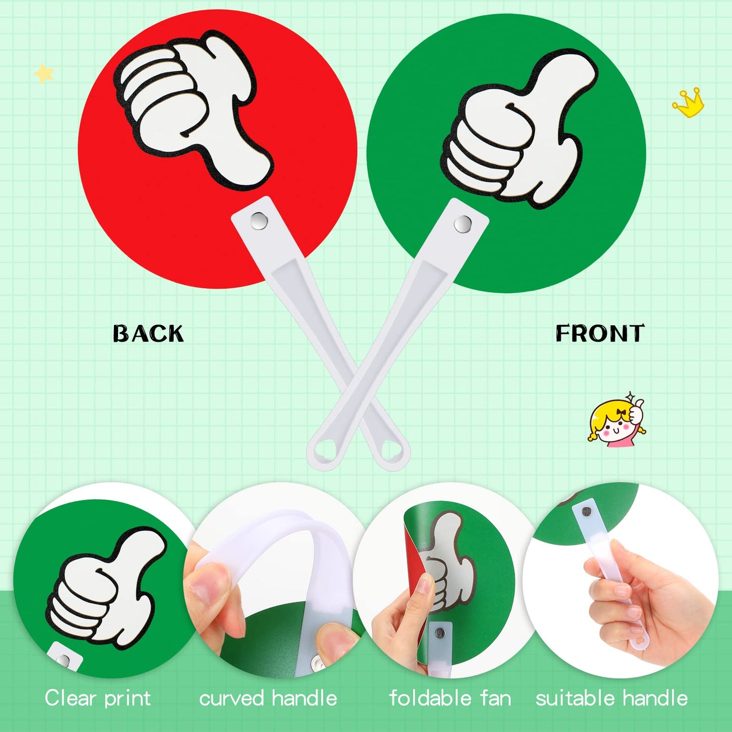 Macarrie 50 Pack Thumbs up Thumbs Down Classroom Voting Paddles Handy Teacher Classroom Event Supplies Plastic Sign Green Red Yes or No Paddles True False Sign for School Student
