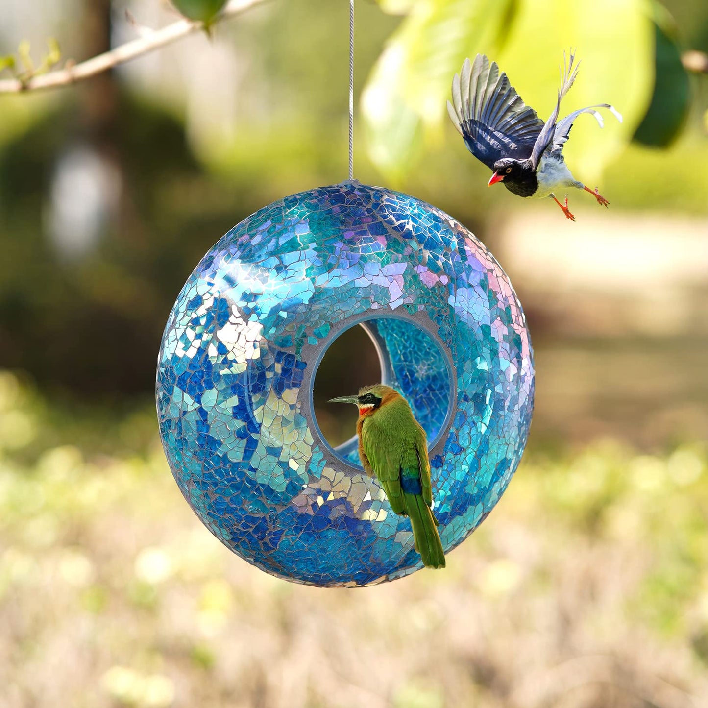 Mosaic Bird Feeder Circle Hanging Birdfeeder for Outdoor Garden Decoration