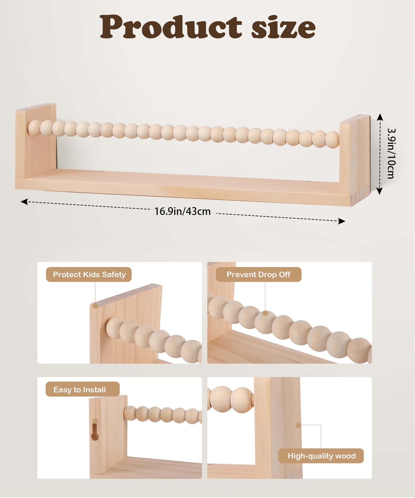 birola Nursery Book Shelves Set of 4,Wood Floating Nursery Shelves for Wall,Wall Bookshelves for Kids(Set of 4 Natural)