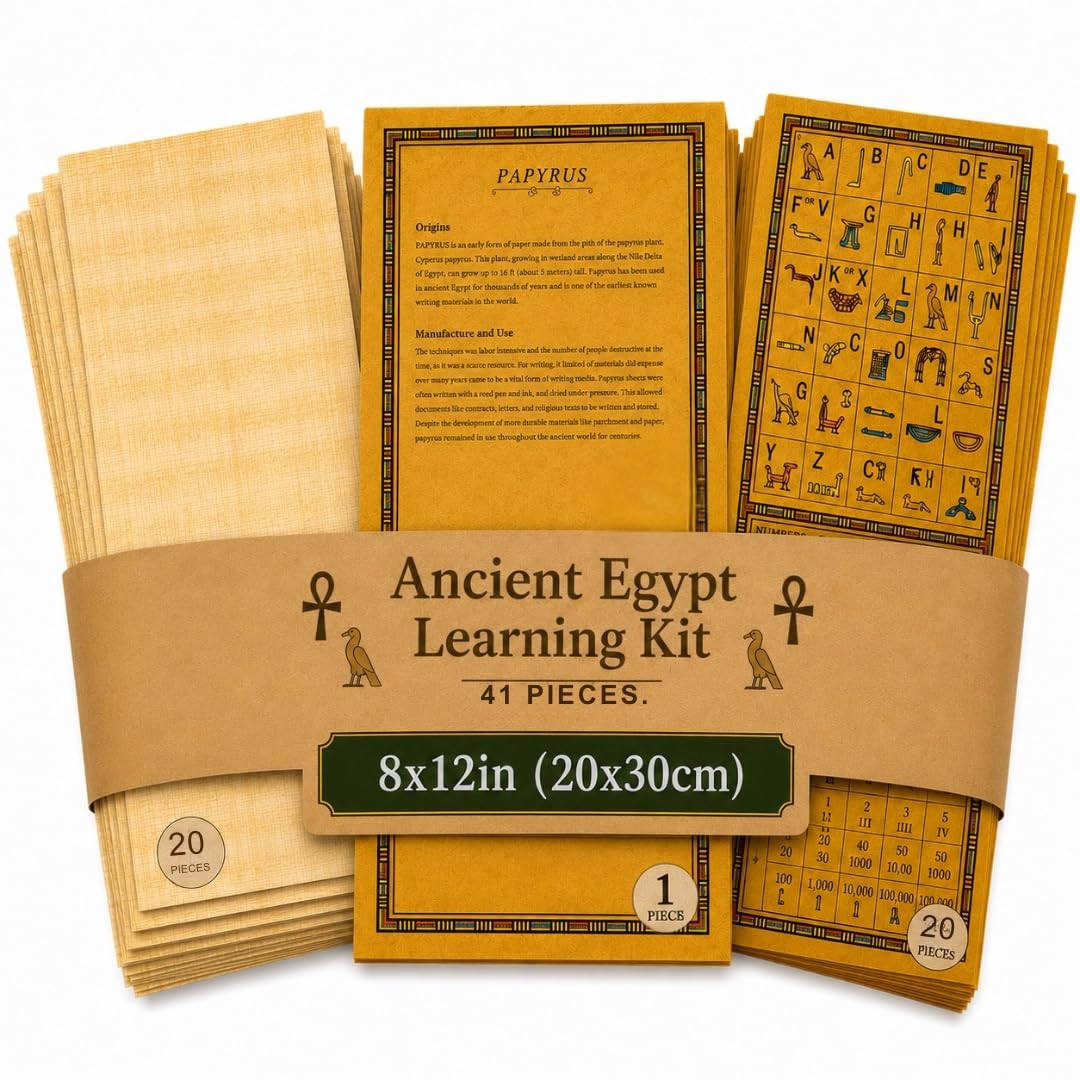 Egyptian Papyrus Blank Paper Set of 20 Sheets for Art Projects Scrapbooking Album Refill Scrolls and Teaching Ancient Hieroglyphic History 8x12in (20x30cm)