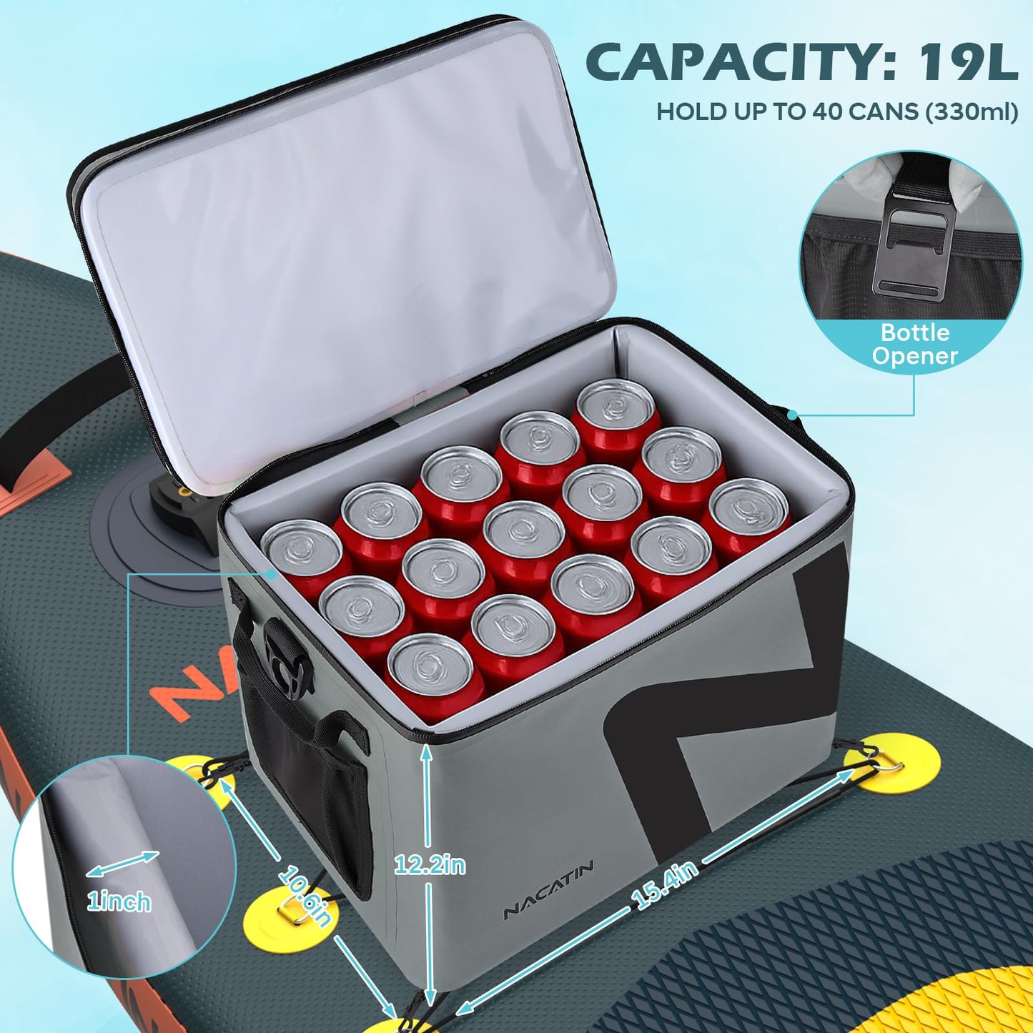 Cooler Bag, Large 5-Layer Leakproof Insulated Cooler with Bottle Opener, Removable Inner Liner Cooler Bag for Travel, Camping, Picnic, Paddle Board