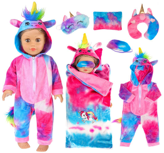 18 Inch Doll Clothes-6 Pcs Colorful Unicorn Sleeping Bag Dolls Accessories Fit for 18 inch Dolls,16-18 inch Baby Doll(No Doll)