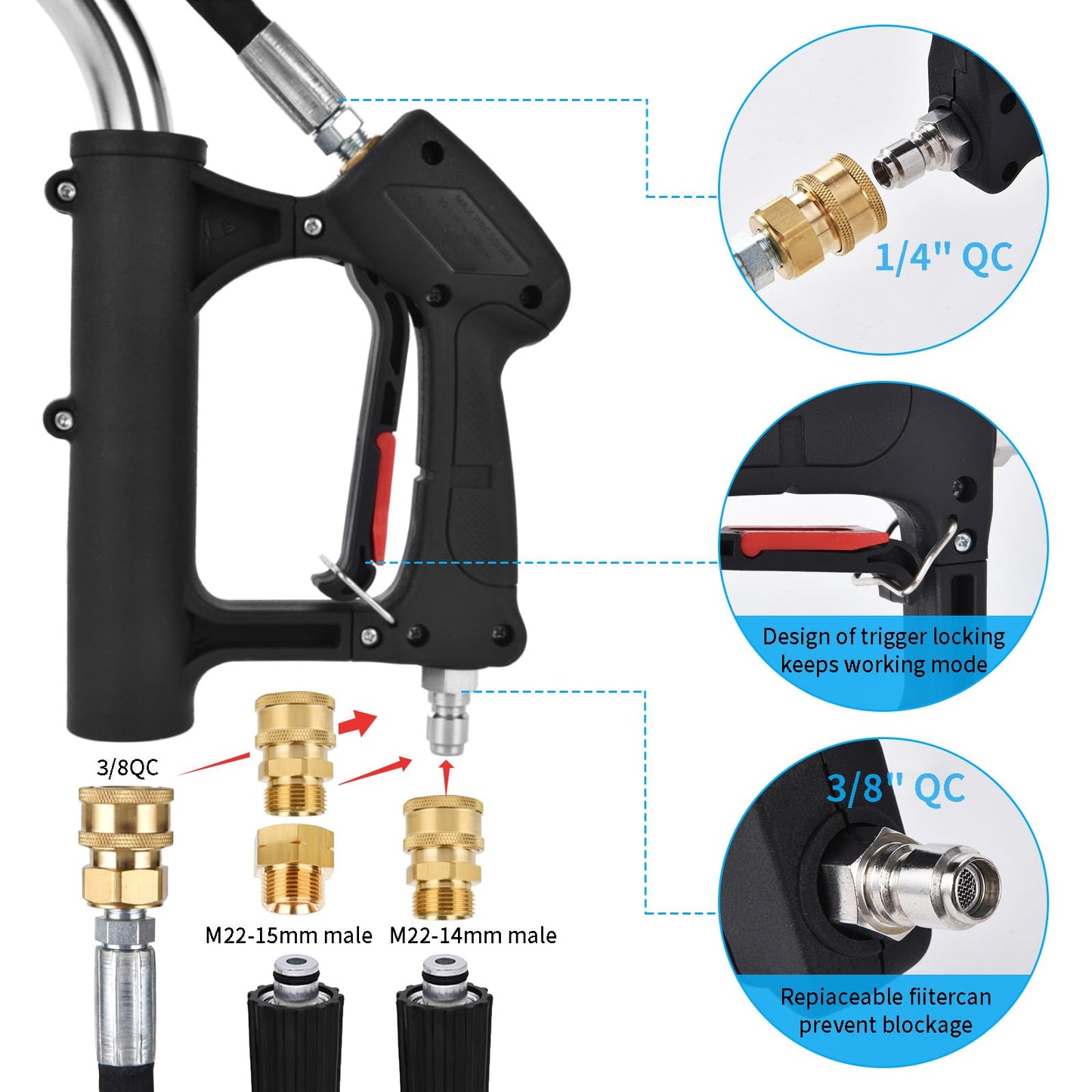 24 FT Telescoping Pressure Washer Wand - High Pressure Washer Wand Included Power Washer Extension Wands, Gutter Cleaner, Brush, Spray Nozzle Tips, Hose Adapters and Support Belt (24FT-HSE)