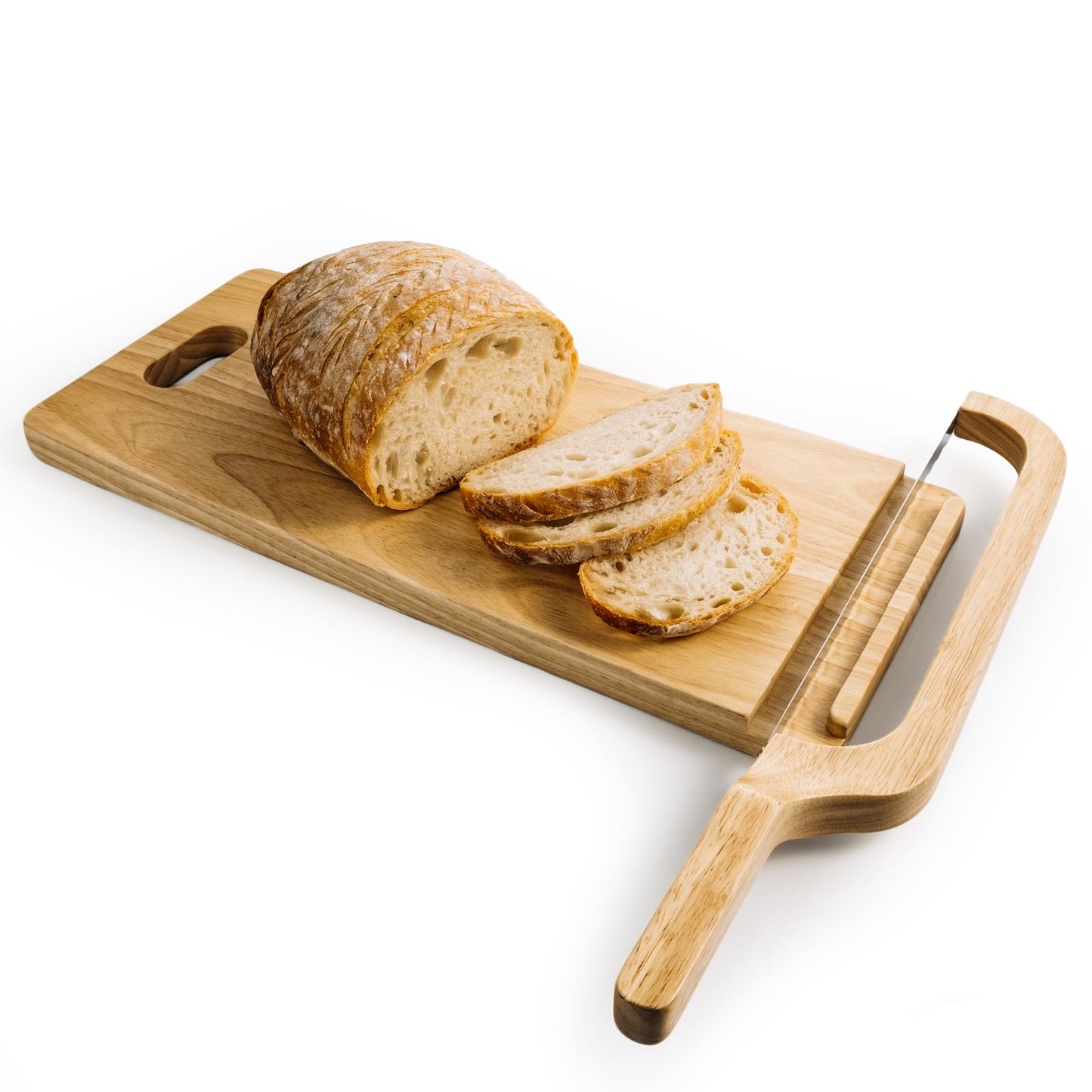 Sourdough Bread Slicer Set – Rubber Wood Cutting Board with Bread Groove, Curved Handle Knife, Magnetic Storage, Adjustable Thickness for Artisan Homemade Loaves