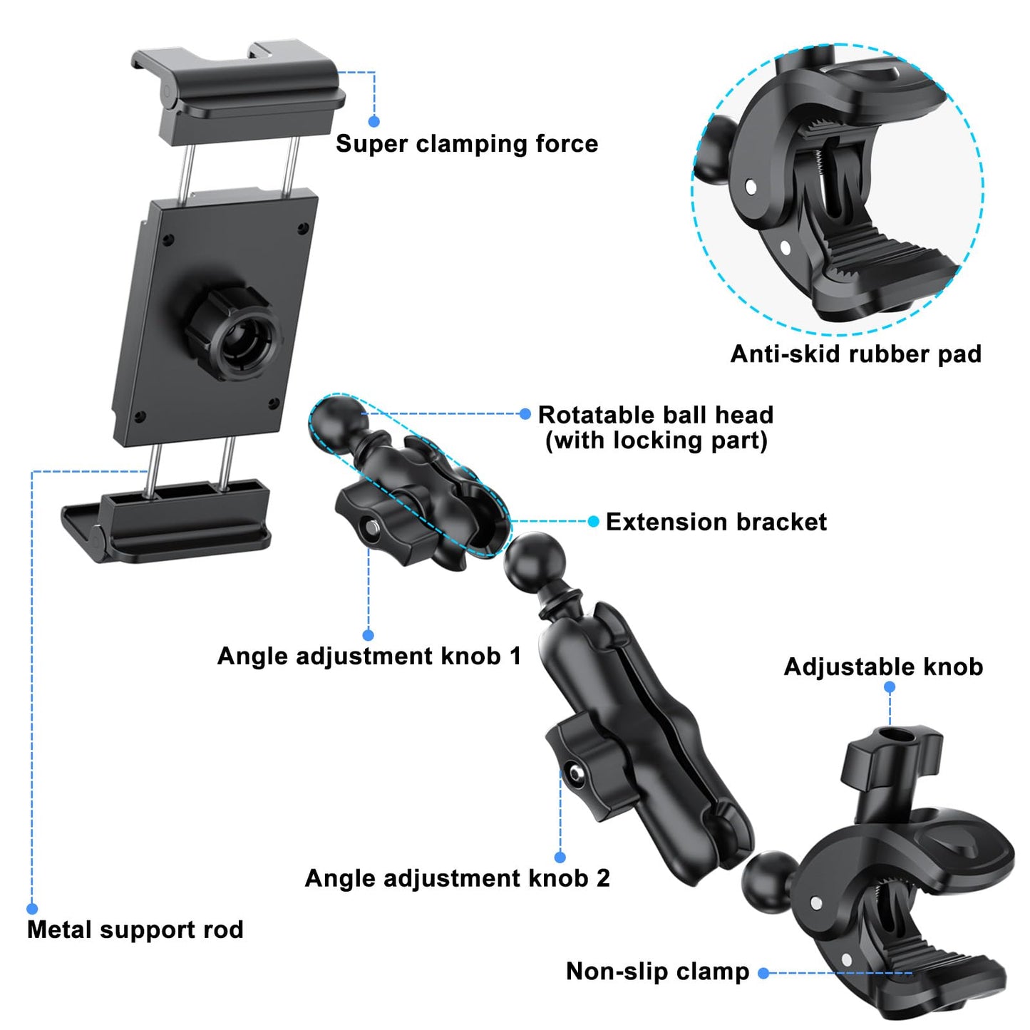 PLDHPRO Tablet Holder for Mic Stand, Portable Music Microphone Stand Phone Mount with Larger Clamp Compatible with iPad mini Pro Air iPhone Galaxy Tab 5.1-15.6'' Phones Tablets, Guitar Accessories
