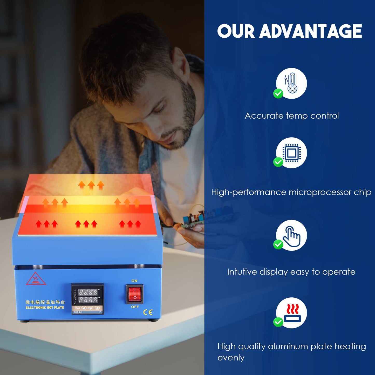 Soiiw 110V 850W Soldering Hot Plate LED Microcomputer Electric Preheat Soldering Station Welder Hot Plate Rework Heater Lab 200X200mm Plate