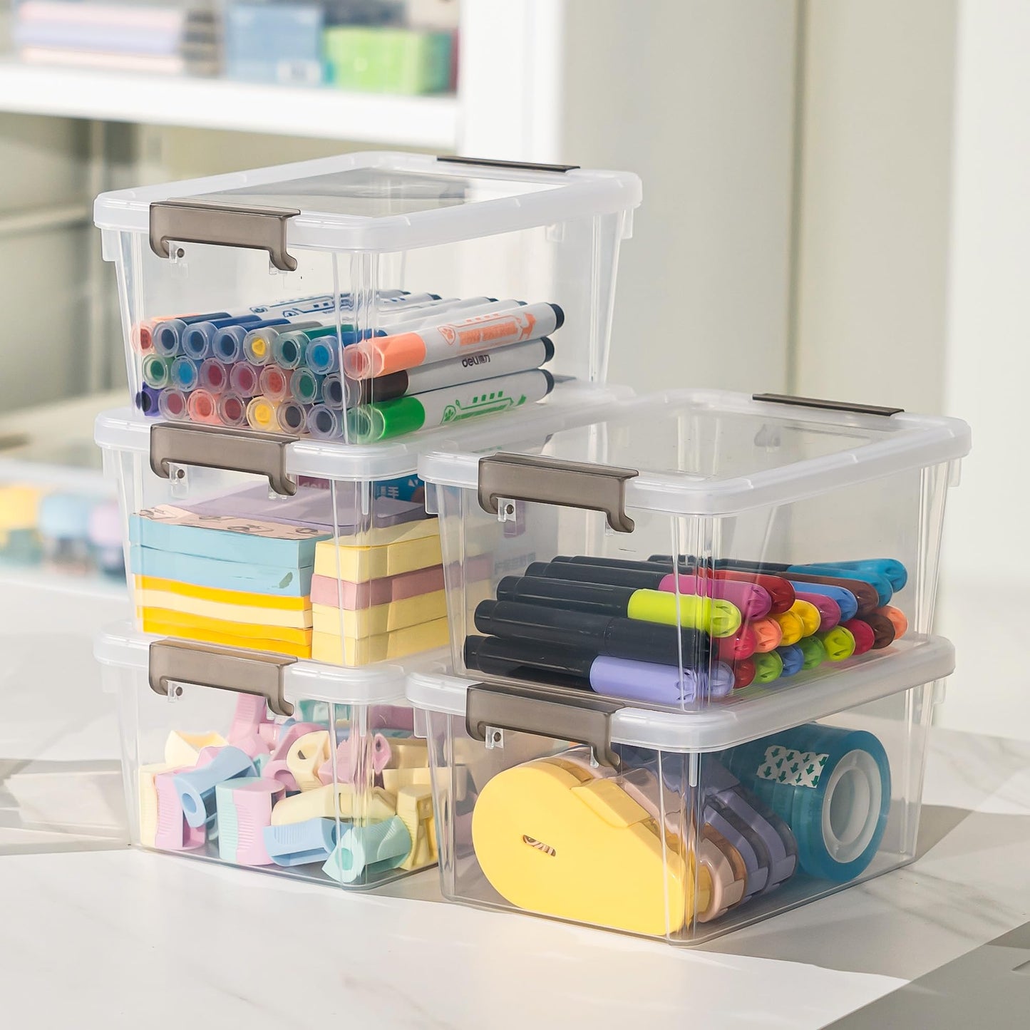 Citylife 1.3 QT 10 Pack Small Storage Bins Plastic Storage Container Stackable Box with Lids for Organizing, Clear White