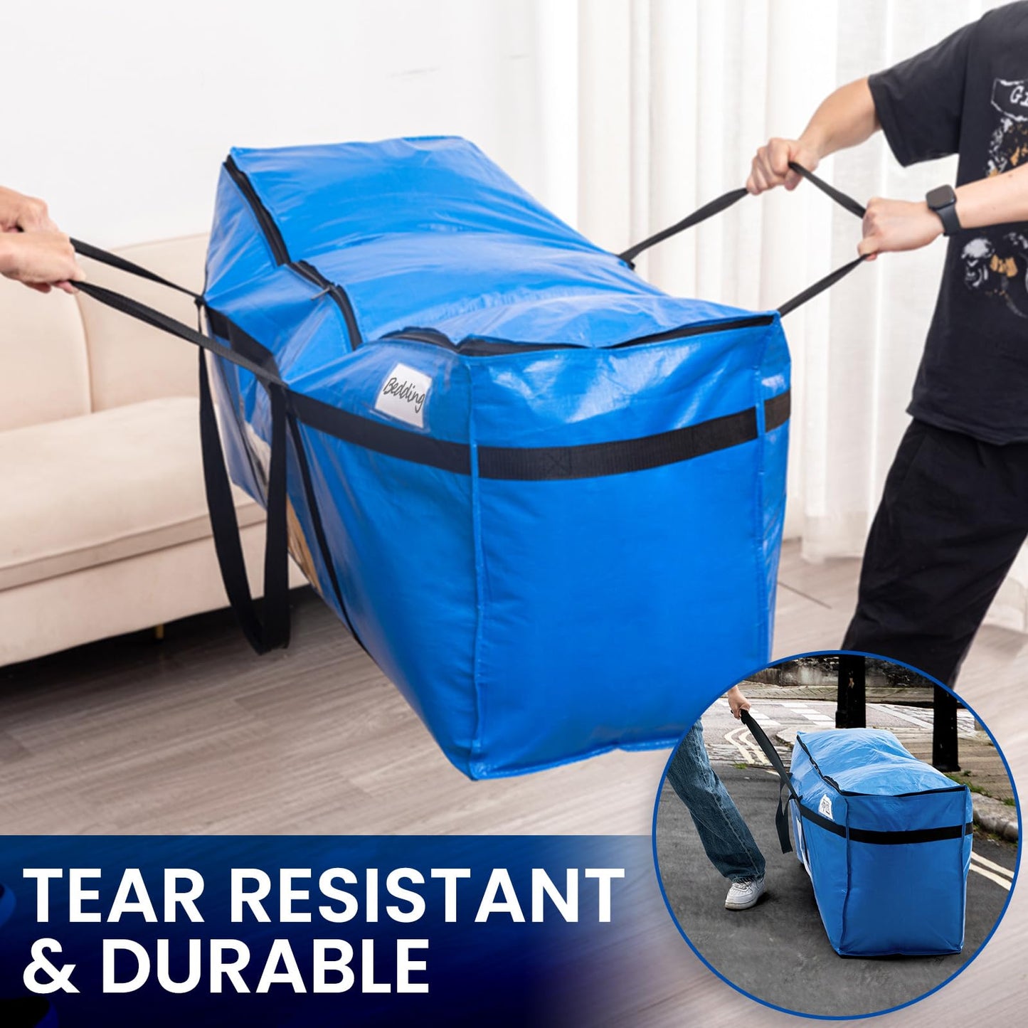 TAILI 69 Gallon Extra Large Storage Bags, XXL Blue Heavy Duty Moving Bags for Storage with Visible Window, Wrap Around Handles, Totes for Space Saving, Alternative to Moving Boxes (2 Pack)