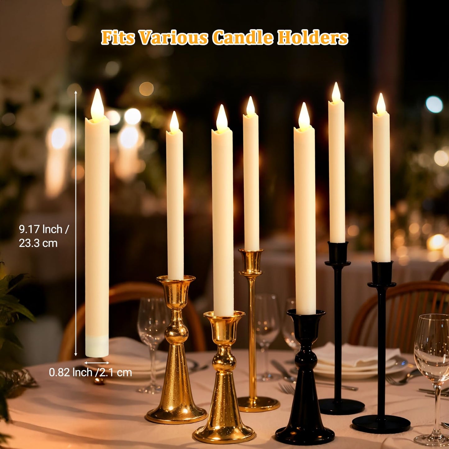 IMAGE Rechargeable Flameless Taper Candles with Charging Station, LED Flickering Candlesticks with Remote & Timer, 9.17 Inch Perfect for Home/Wedding/Christmas Decor,6PCS