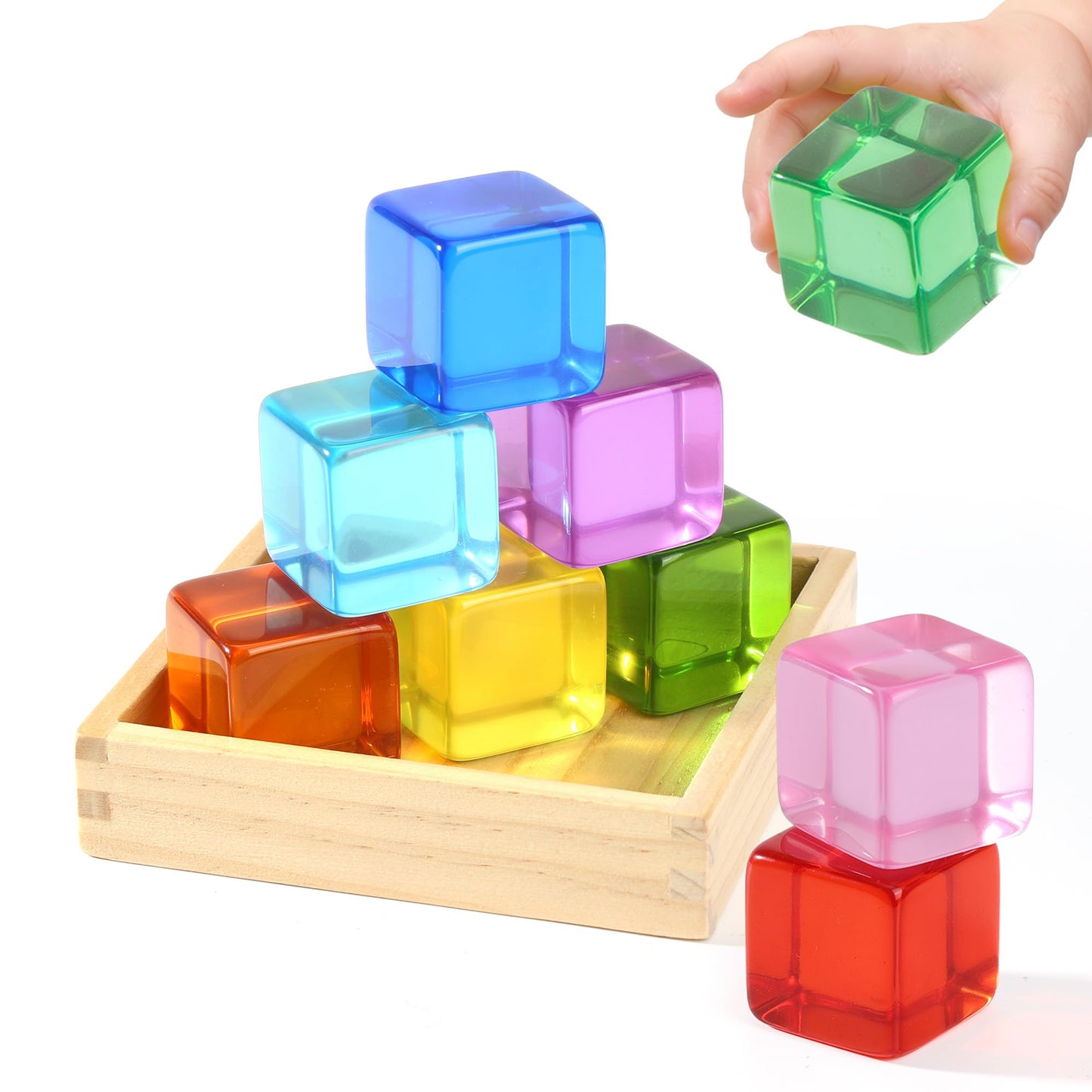 Woodtoe Large Building Blocks for Toddlers, 18 Month Old Toys, Montessori Toys for 1.5 2 3 4 Year Old Boys Girls, Big Rainbow Acrylic Blocks Set, Educational Toy STEM Sensory Gifts for Kids Age 2-4