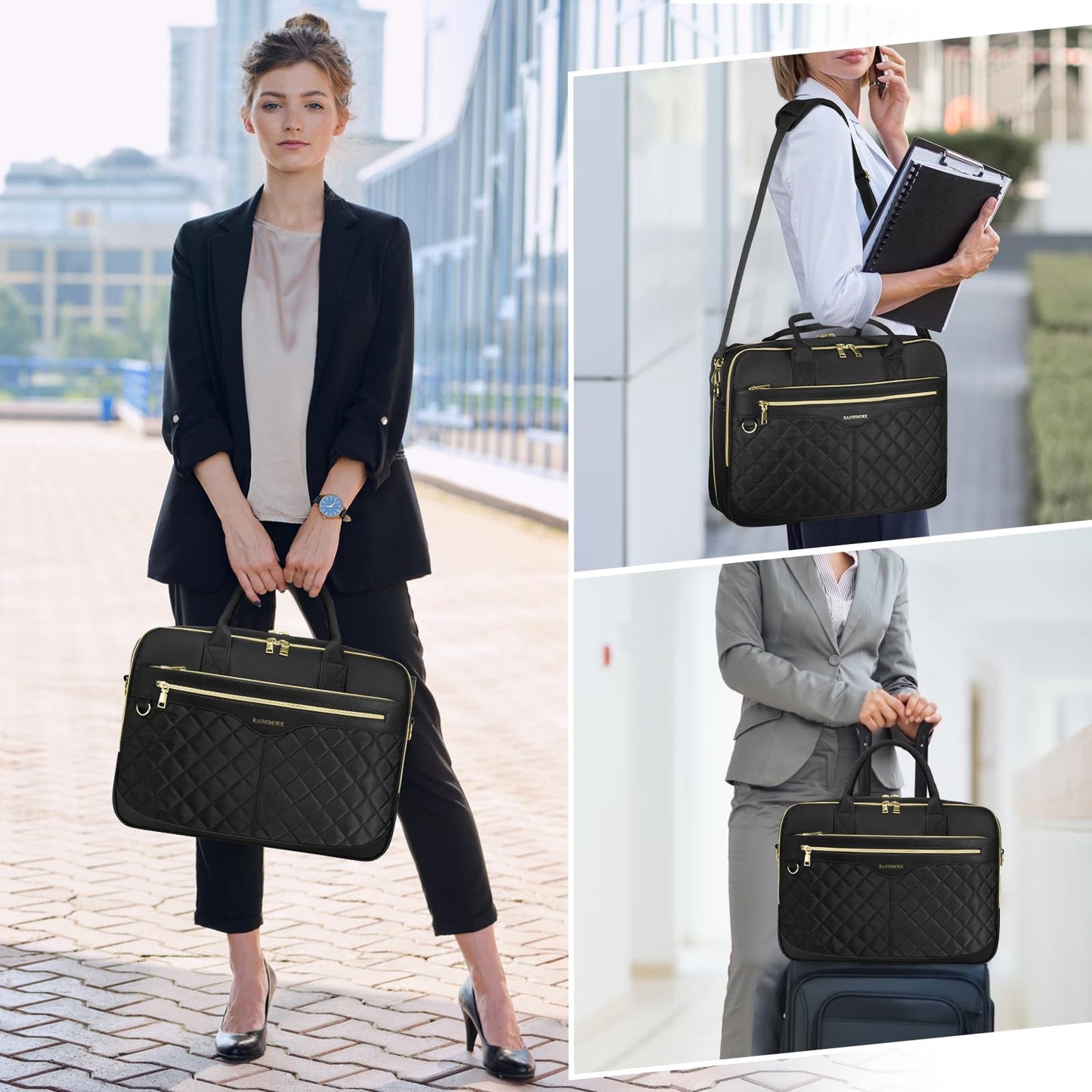 RAINSMORE Laptop Bags for Women 17 Inch Laptop Briefcase Waterproof Messenger Bag Large Computer Bag for Business Office Work College, Black