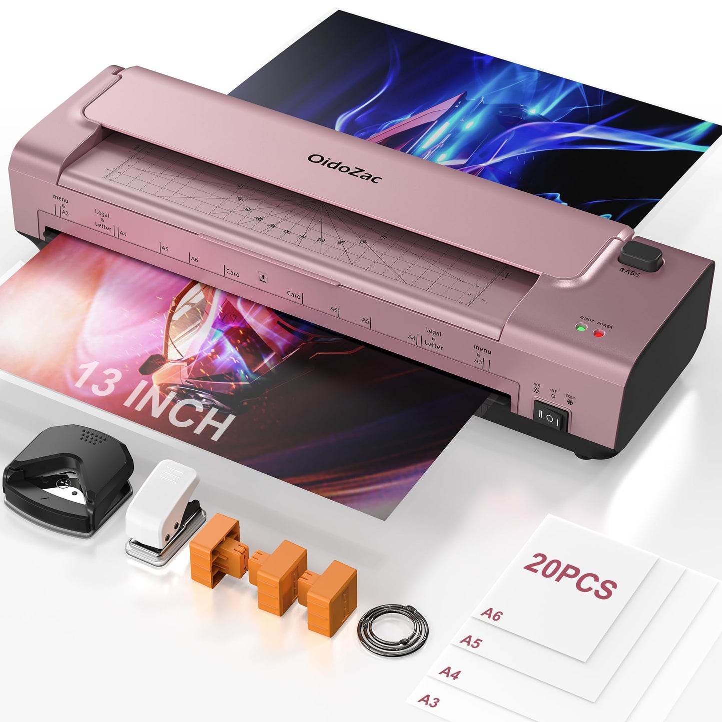 11 x 17 Laminator, Thermal & Cold Laminator Machine, Auto-Feed Jam-Free, Includes 20 Sheets, Cutter & Corner Rounder, for Photos, Letter to Legal, Home Office School, Personal & Commercial (Red)