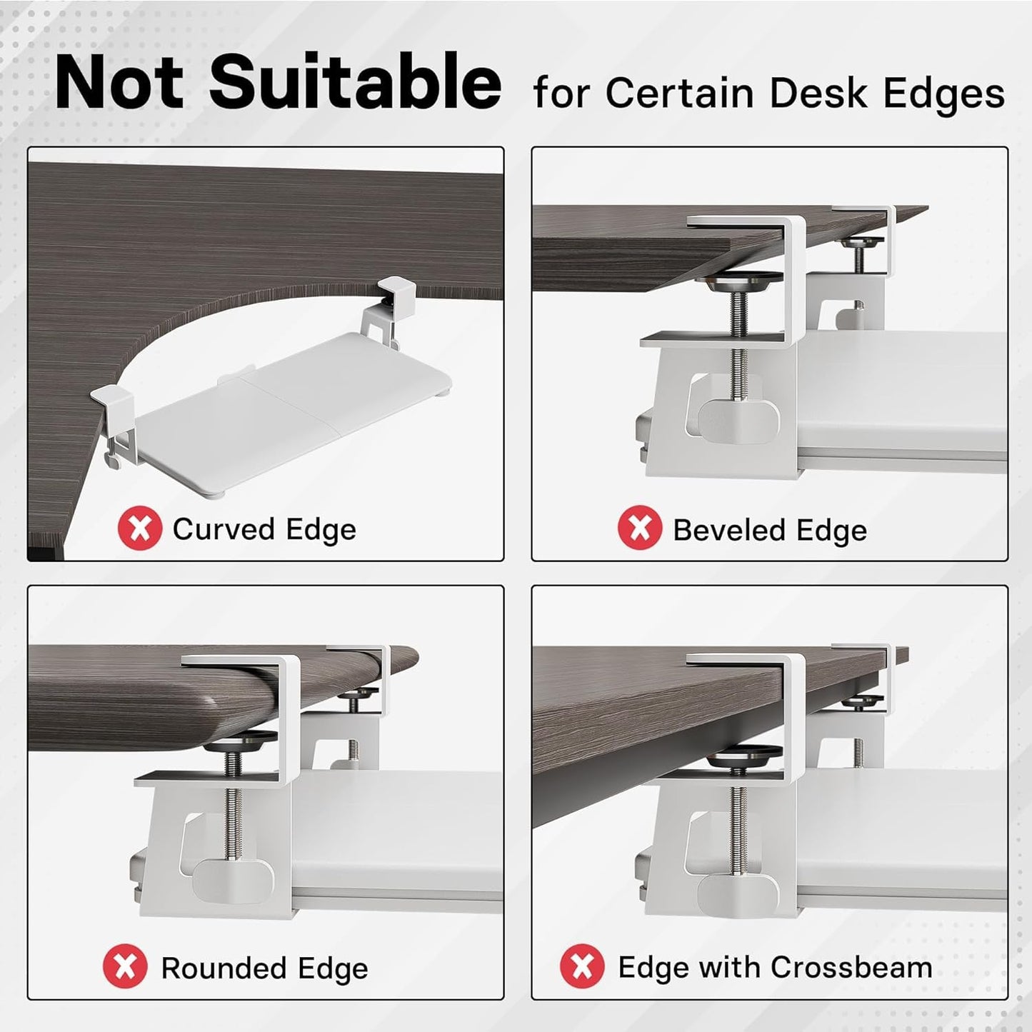 BONTEC Under Desk Keyboard Tray, Pull-Out Keyboard & Mouse Platform with C-Clamp, 25.6 x 11.8 in Space-Saving Ergonomic Slide-Out Drawer, White