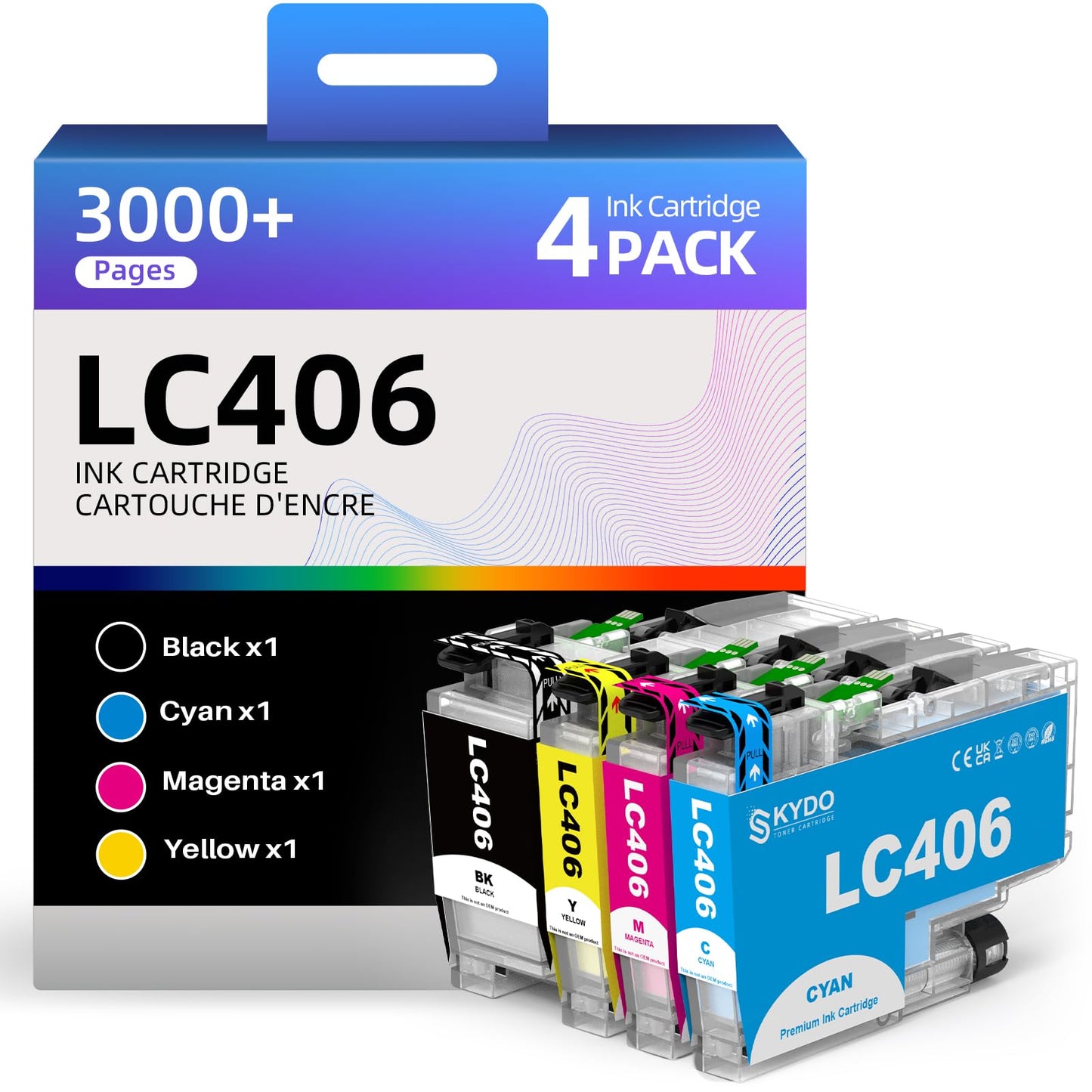 LC406 Ink Cartridges Compatible Replacement for LC406XL Ink Cartridges LC 406 XL Use with MFC-J4335DW XL MFC-J4535DW XL MFC-J5855DW MFC-J6555DW Inkvestment Tank All-in-One Printer (B/C/Y/M, 4 Pack)