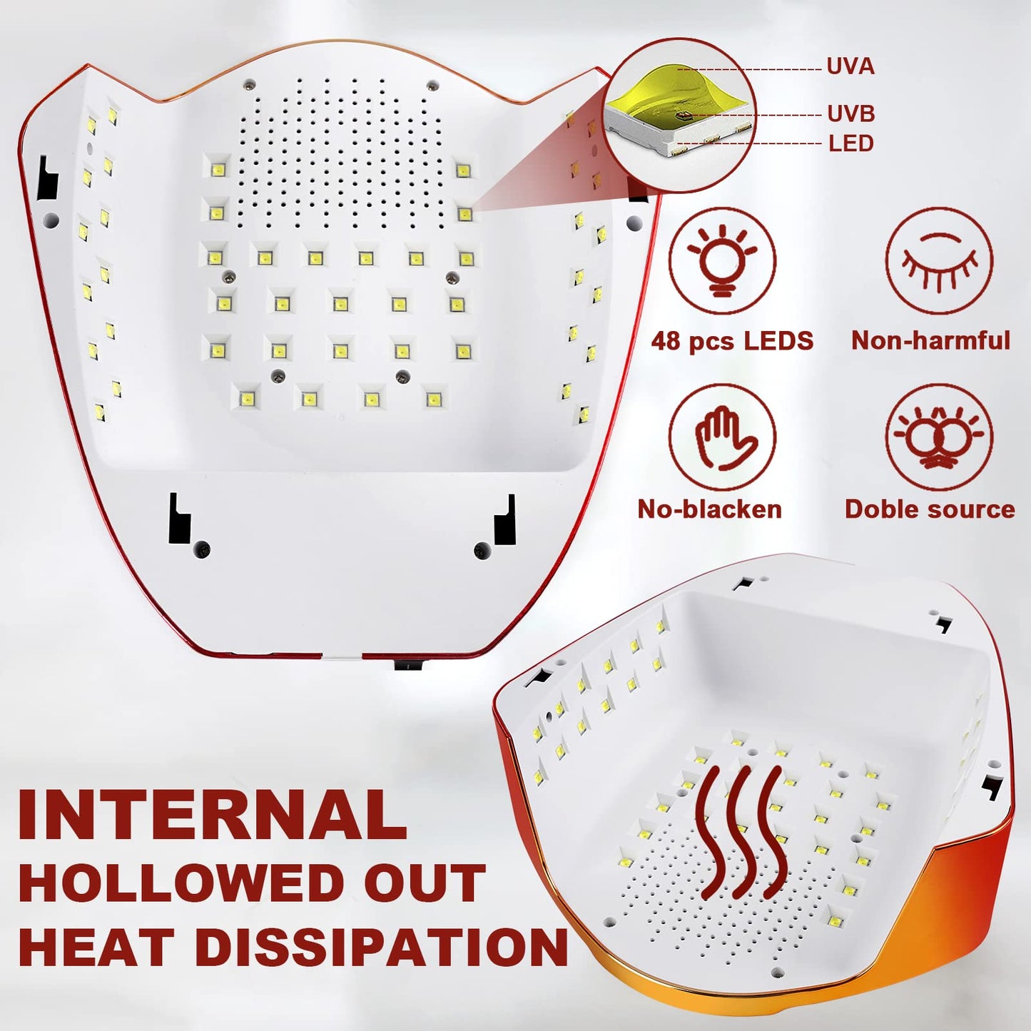 96w Cordless LED Nail Lamp with Portable Handle Professional Curing UV Lamp for Gel Nails Auto Infrared Sensor and 4 Timers (Red)