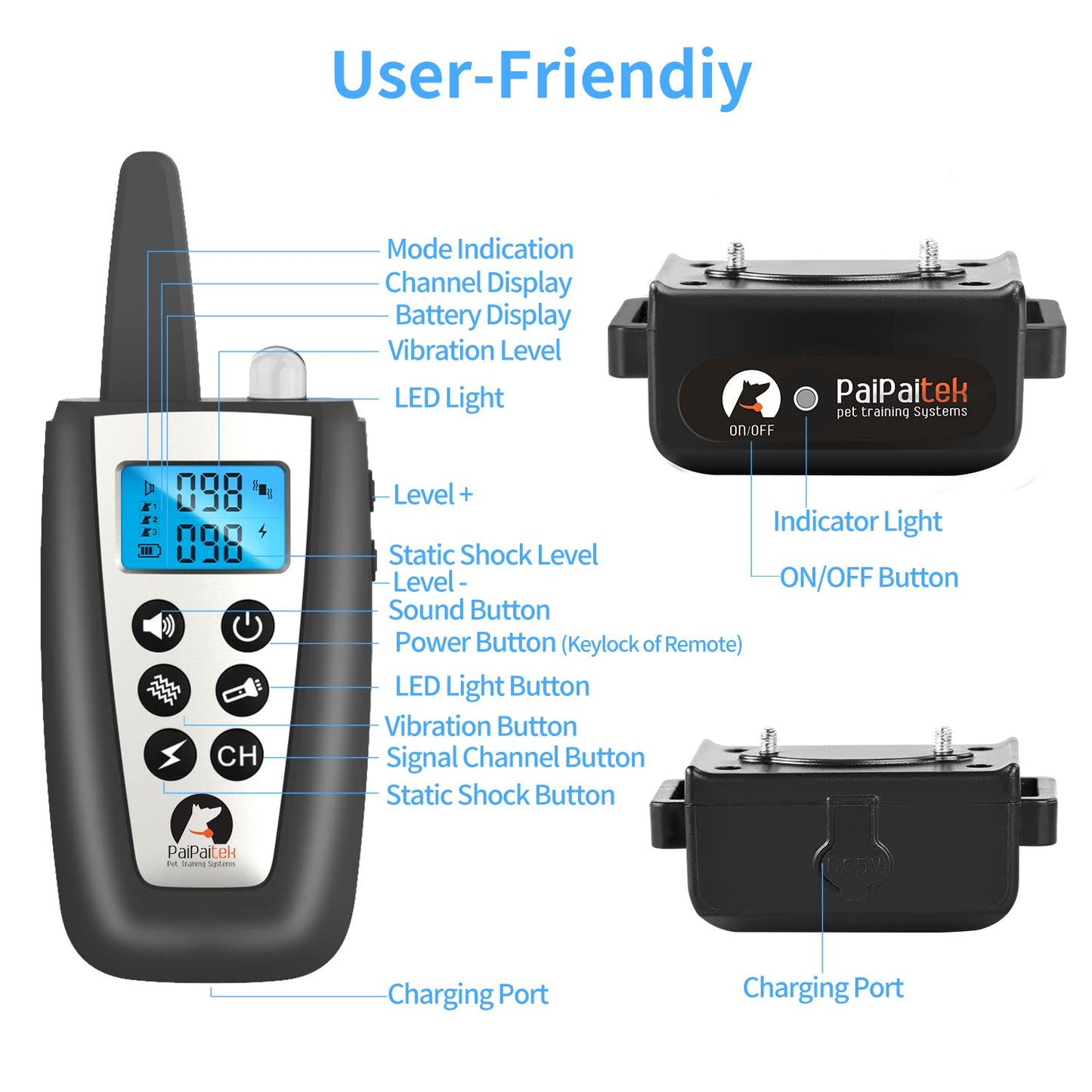 PaiPaitek Bark Collar with Remote, Automatic Bark and Training Collar Combo with Beep, Vibration, Shock, Auto Bark Mode, Up to 3300ft Range Dog Shock Collar for Small, Large and Medium Dogs