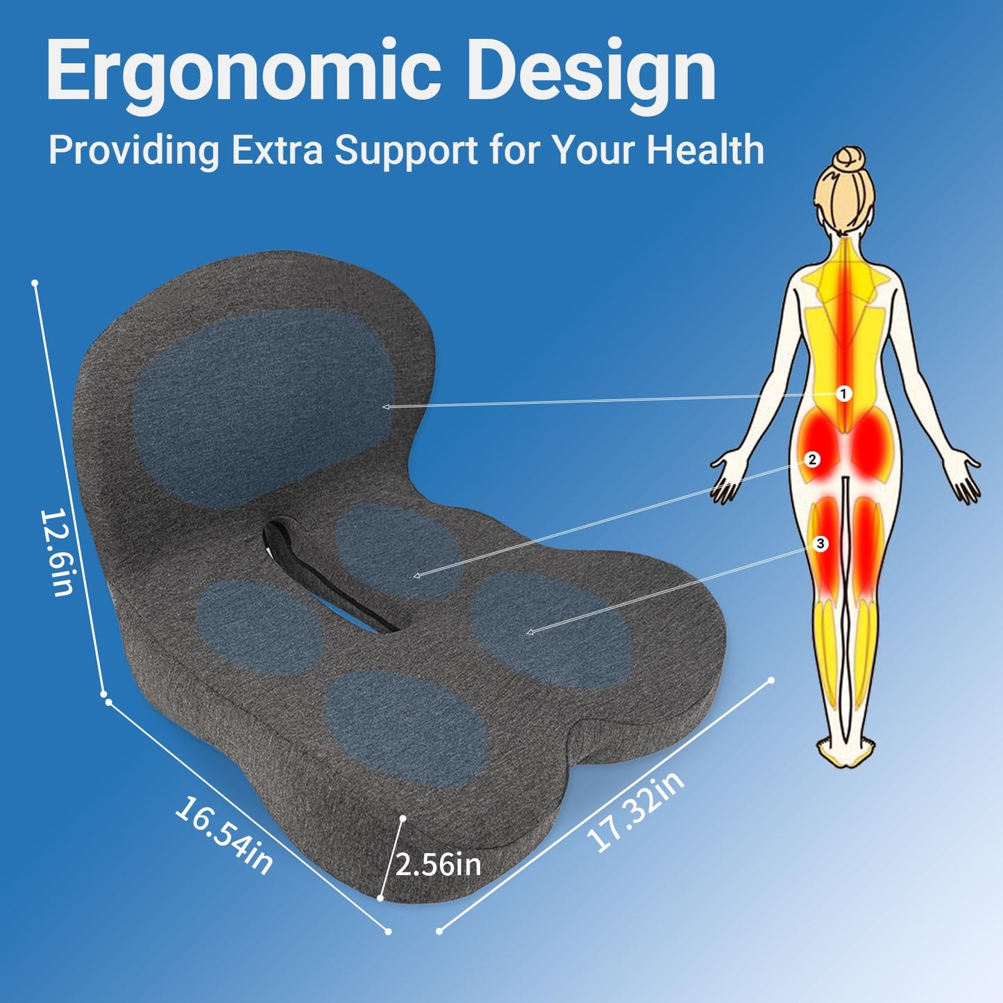 Seat Cushion,Car Seat Cushion with Lumbar Support for Back Pressure Relief,Office Chair Cushion with Adjustable Strap,Sciatica Pad Cushions for Car,Truck, Desk,Gaming Chair