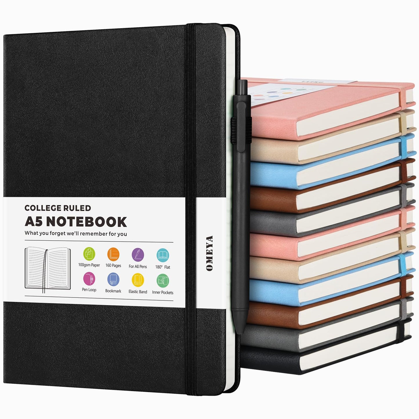 12 Pack Journal Notebooks for Work with 12 Pens, A5 Hardcover Notebook，Business Notebooks Bulk, College Ruled Notebook for Men, Leather Journal for Writing, 160 Pages, 100GSM Thick Paper (5.7" x 8.3")