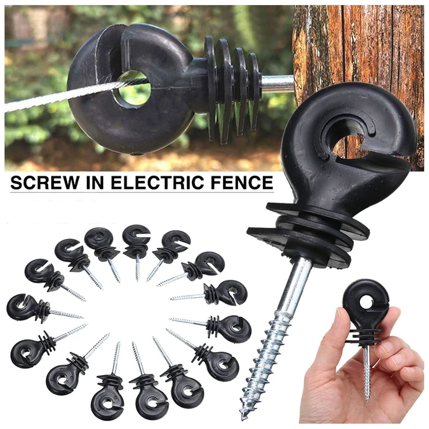 Fence Insulator 100 Pcs Black Electric Fence Insulator, Screw in Ring Insulator for Fence Ring Post Wood Post Insulator (System Electric Fence Accessories for Animal Husbandry Electronic)