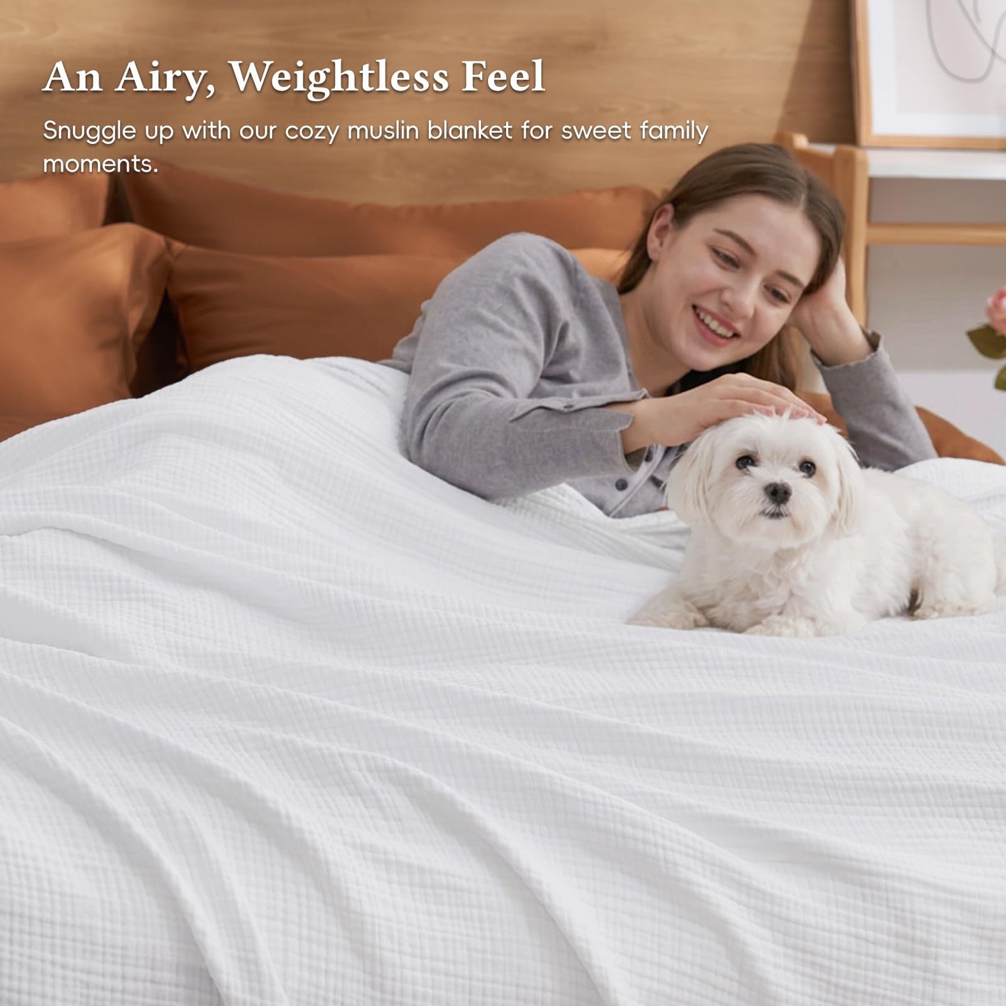 David's Home 100% Cotton Muslin Queen Size Blanket, 4-Layer Breathable and Lightweight Gauze Blanket for Bed Couch, Soft Muslin Blanket for Adults Hot Sleepers, Room Decor, White, 90 * 90"