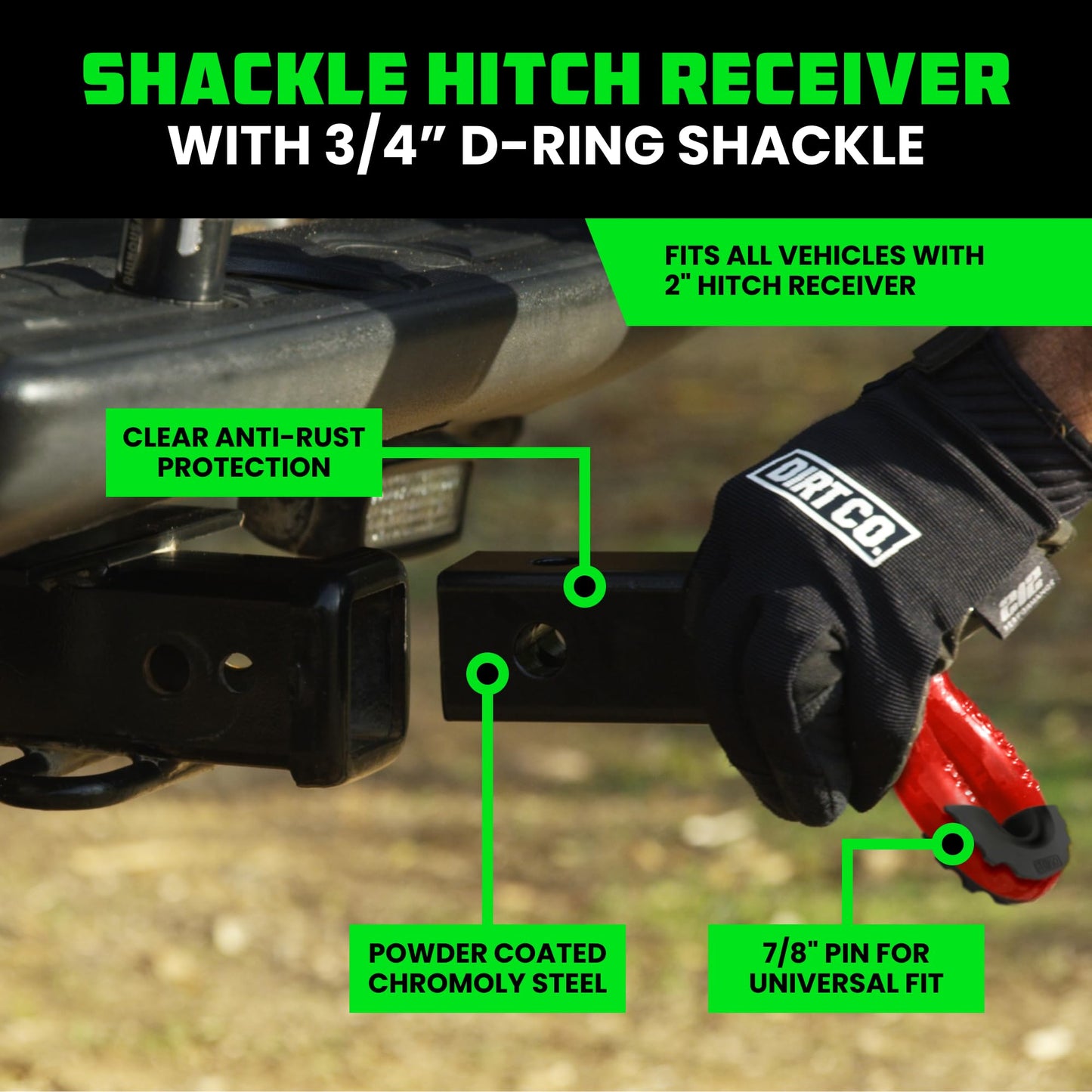 Rhino USA Shackle Hitch Receiver (Fits 2" Receivers) Best Towing Accessories for Trucks, Jeep, Toyota & More - Connect Your Rhino Tow Strap for Vehicle Recovery, Mounts to 2" Receiver Hitches (Red)
