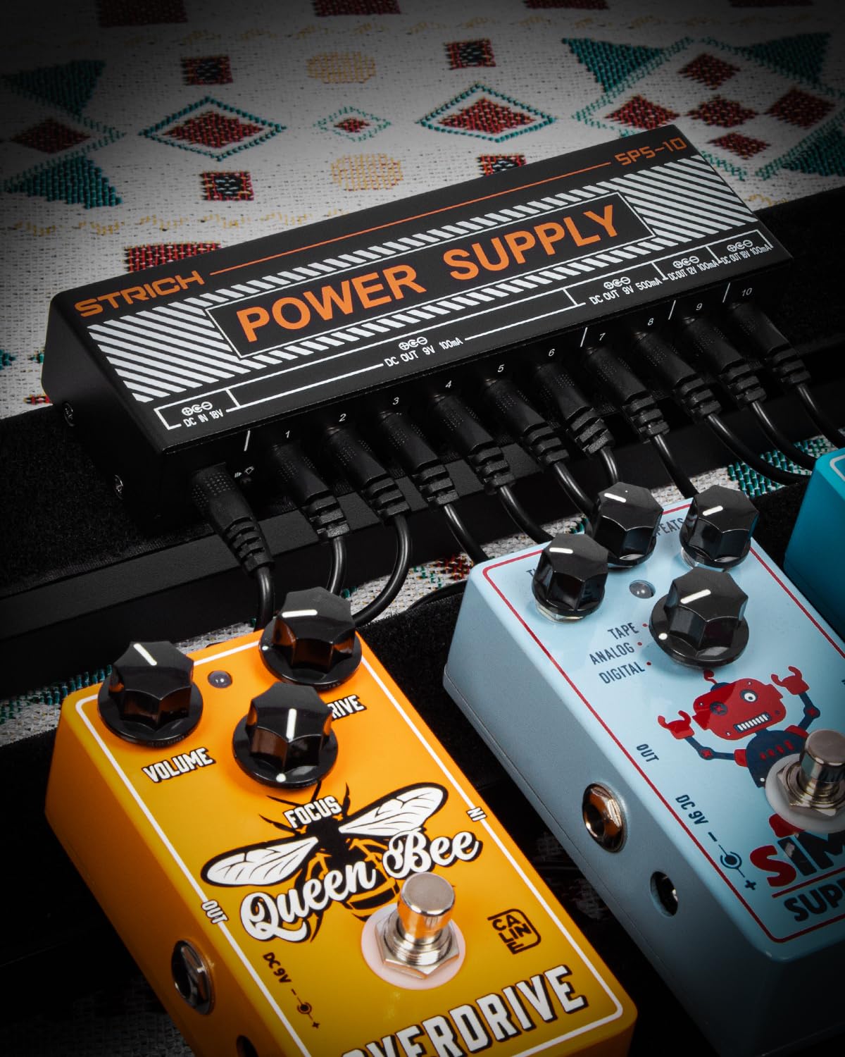 STRICH Guitar Pedal Power Supply, 10 Isolated DC Output for 9V/12V/18V Effect Pedal, 100mA 500mA Pedalboard Power Supply with Short Circuit Protection, Noise Reduction Circuit Design, SPS-10